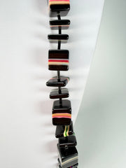 Jackie Brazil "Bar Code" Black & Liquorice Mix Squares 110cm Resin Necklace ( N2200 )