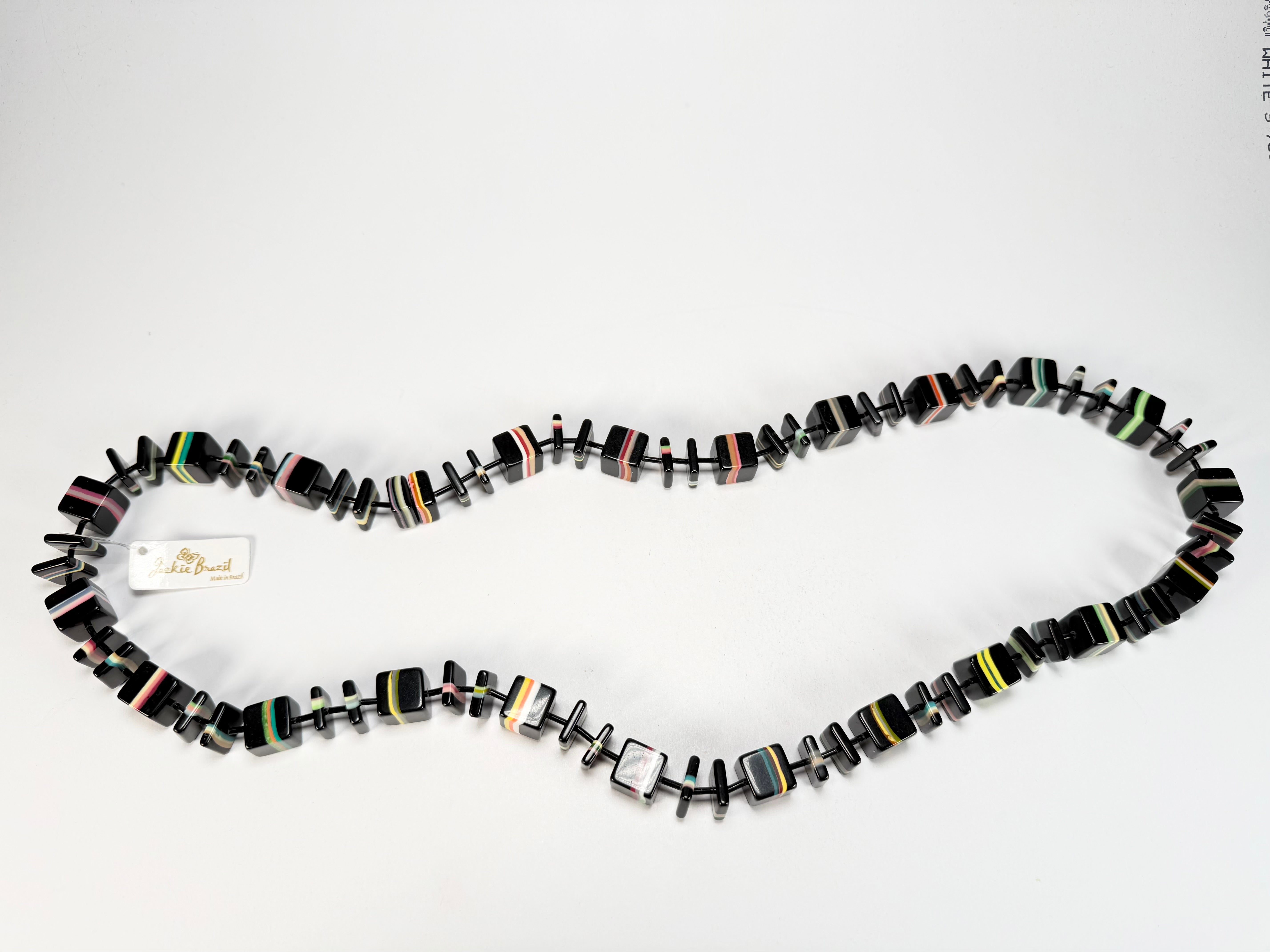 Jackie Brazil "Bar Code" Black & Liquorice Mix Squares 110cm Resin Necklace ( N2200 )