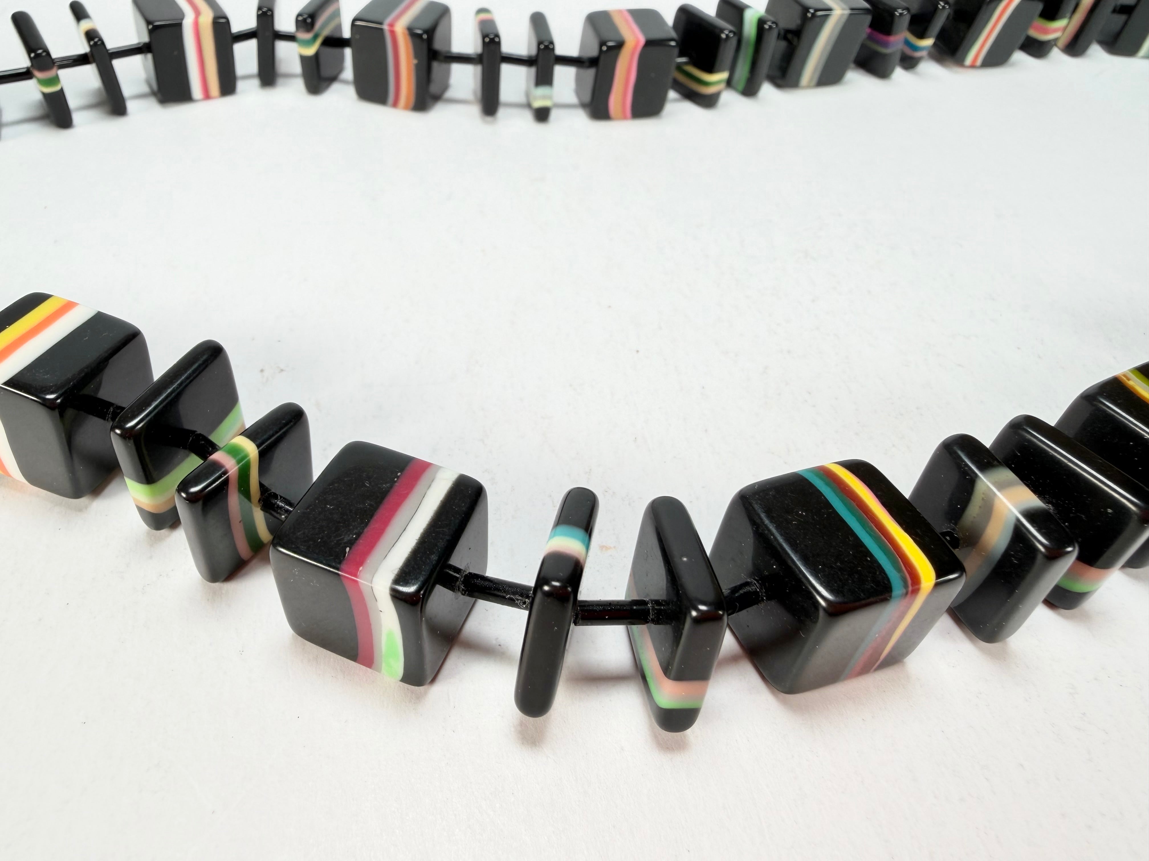 Jackie Brazil "Bar Code" Black & Liquorice Mix Squares 110cm Resin Necklace ( N2200 )