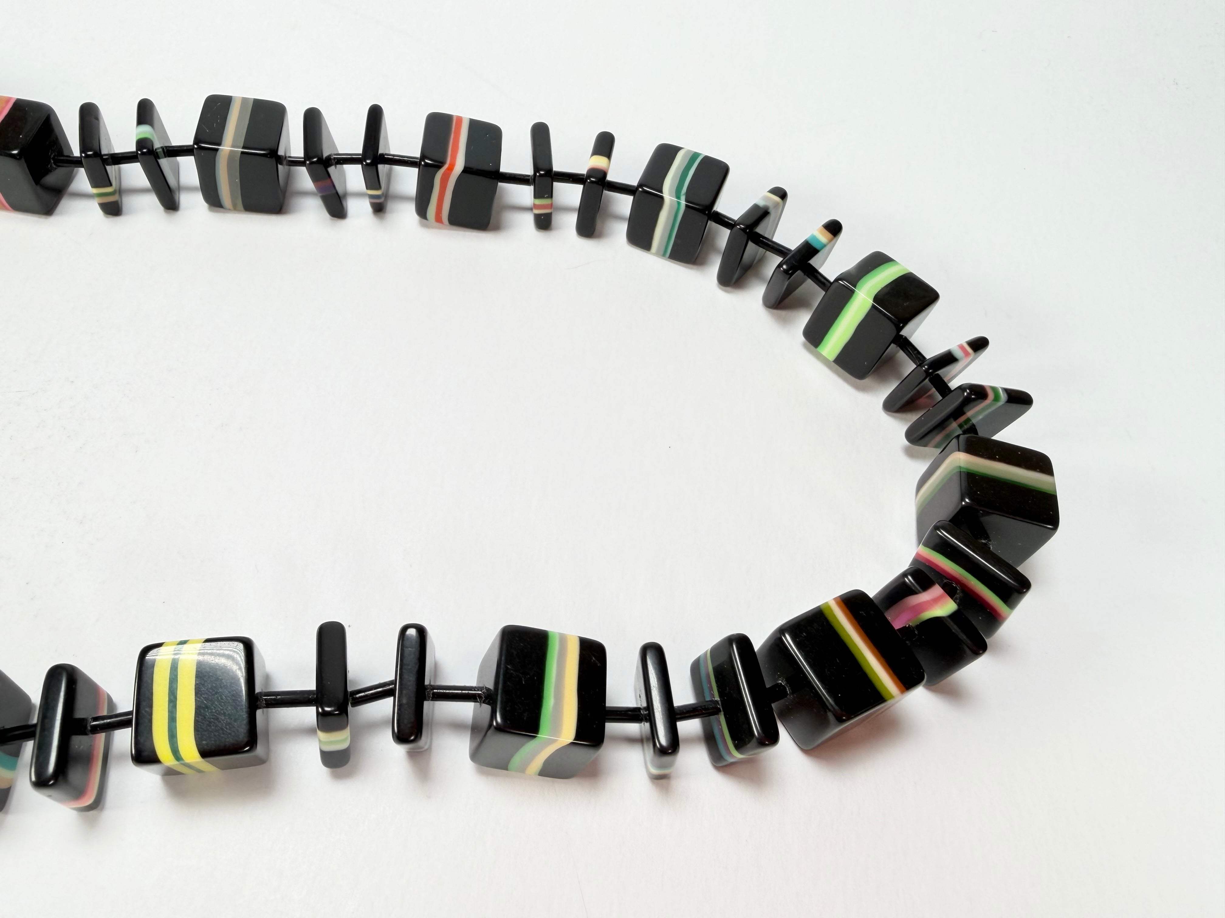 Jackie Brazil "Bar Code" Black & Liquorice Mix Squares 110cm Resin Necklace ( N2200 )