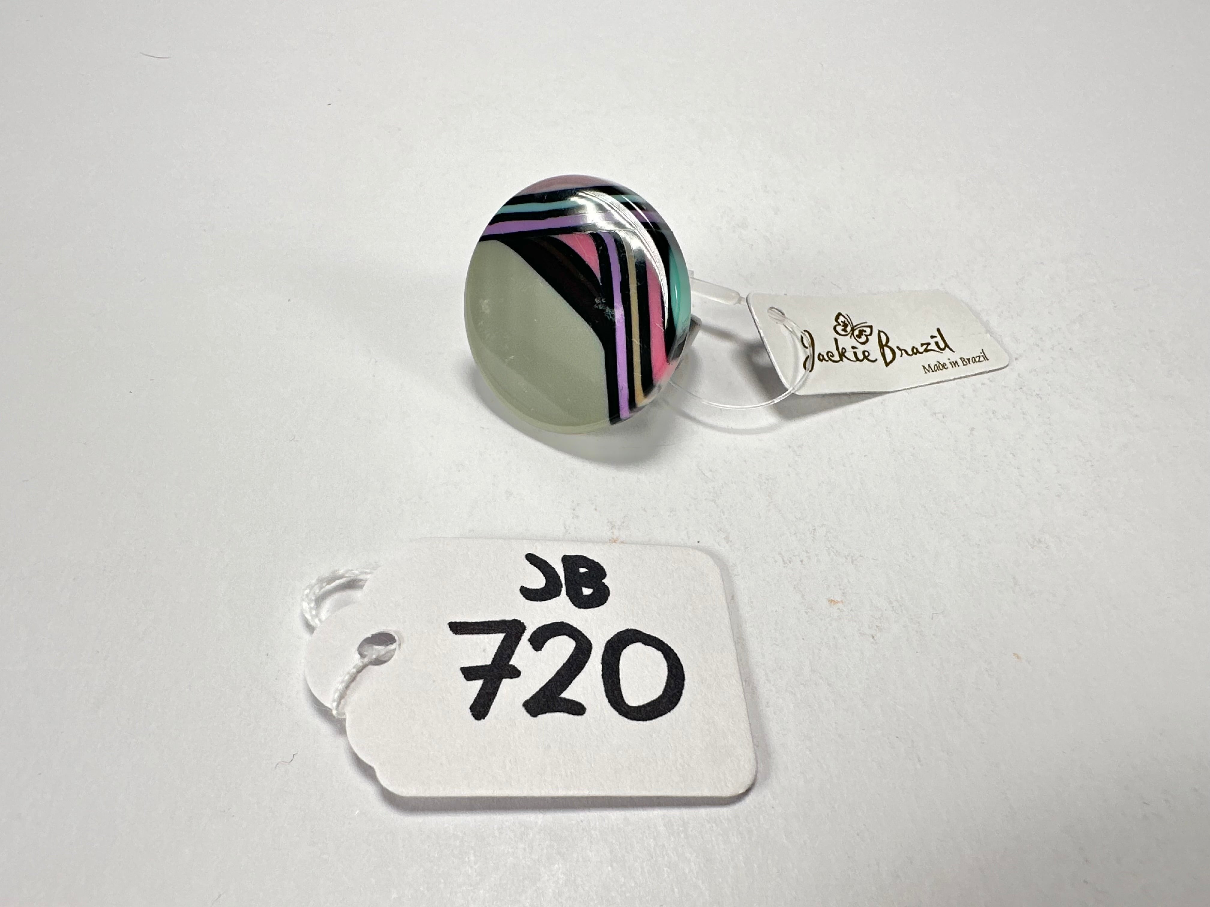 Jackie Brazil "Coast" Swirls Grey Circle Resin Ring ( R3198 ) Size UK P / USA 7.5