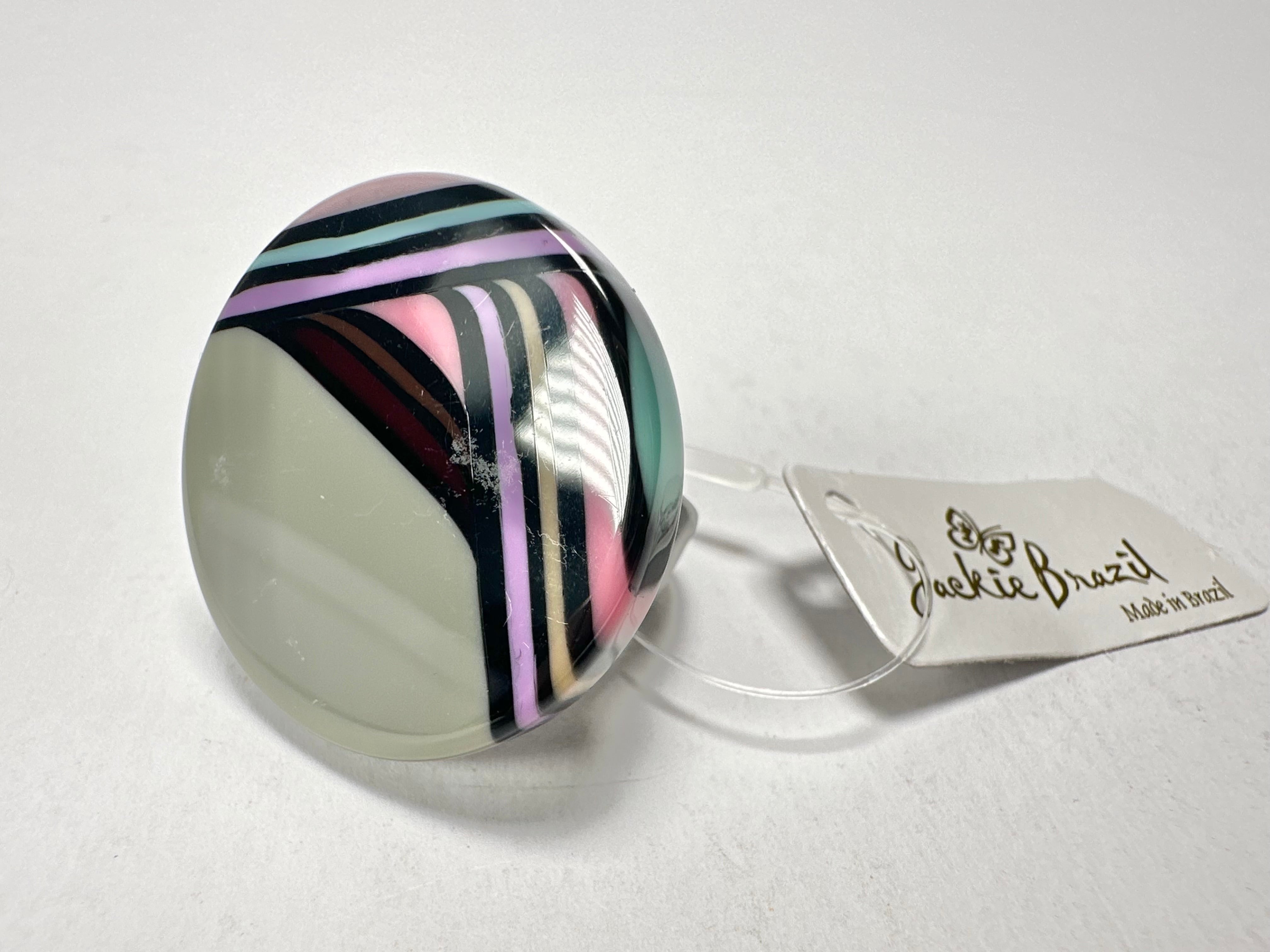 Jackie Brazil "Coast" Swirls Grey Circle Resin Ring ( R3198 ) Size UK P / USA 7.5