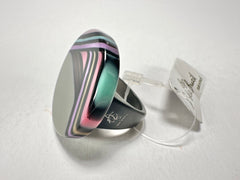 Jackie Brazil "Coast" Swirls Grey Circle Resin Ring ( R3198 ) Size UK P / USA 7.5
