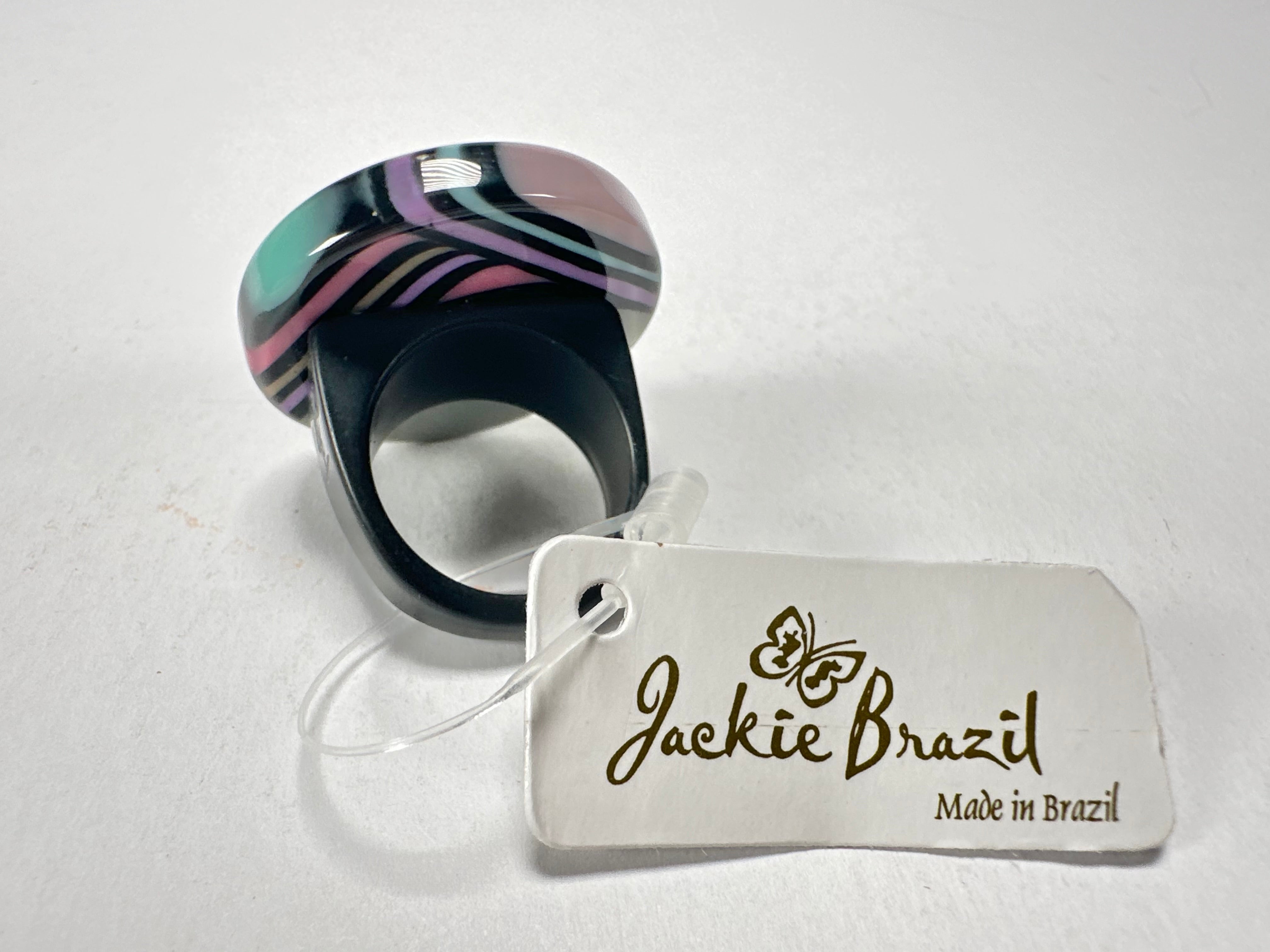 Jackie Brazil "Coast" Swirls Grey Circle Resin Ring ( R3198 ) Size UK P / USA 7.5