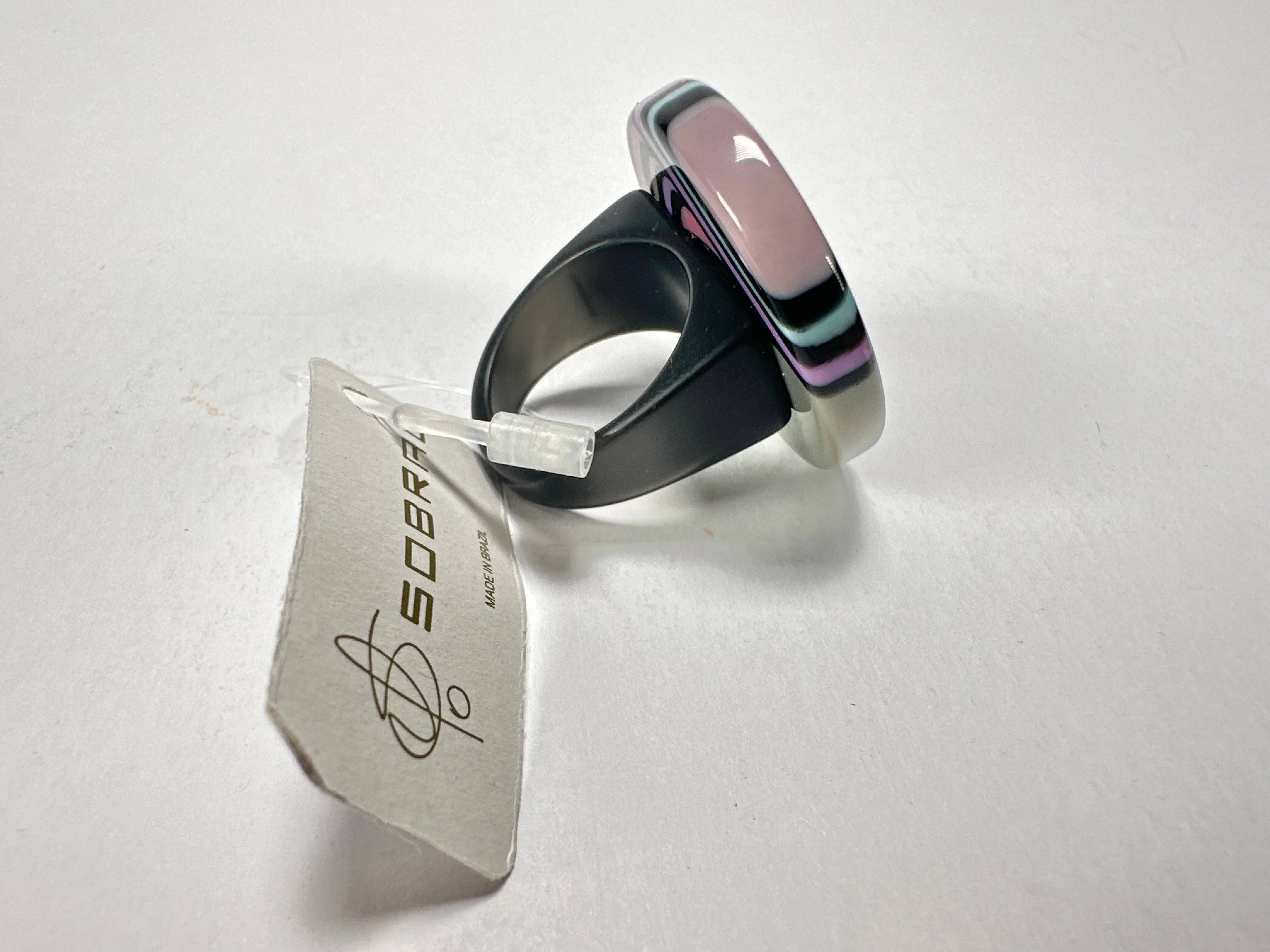Jackie Brazil "Coast" Swirls Grey Circle Resin Ring ( R3198 ) Size UK P / USA 7.5