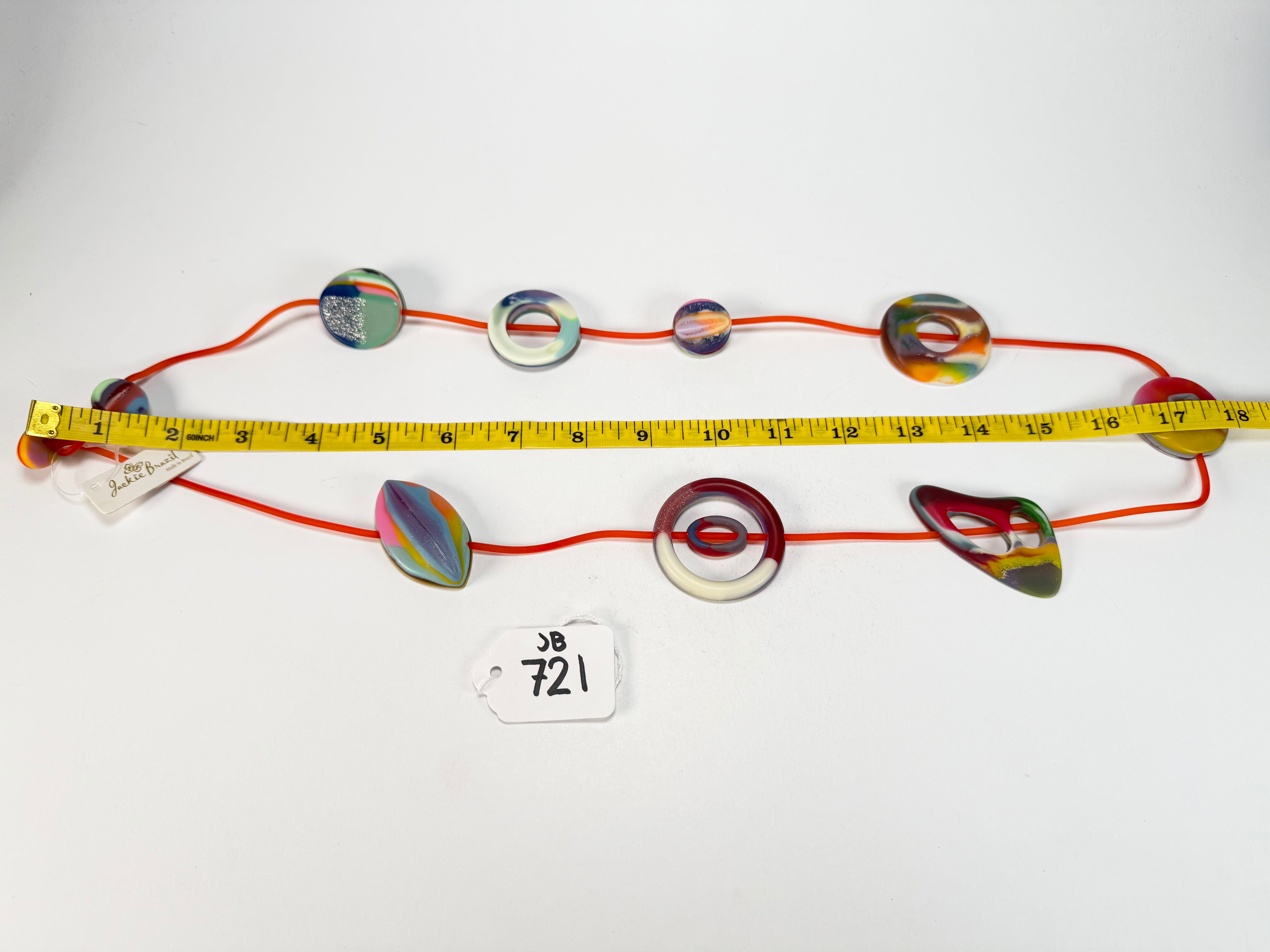Jackie Brazil "Cool" Kandinsky Tropicalia Resin Necklace on Rubber Cord ( N2361 )