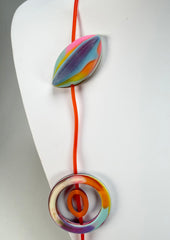 Jackie Brazil "Cool" Kandinsky Tropicalia Resin Necklace on Rubber Cord ( N2361 )