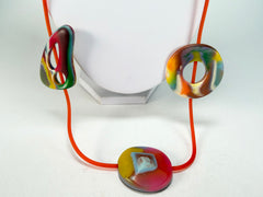 Jackie Brazil "Cool" Kandinsky Tropicalia Resin Necklace on Rubber Cord ( N2361 )
