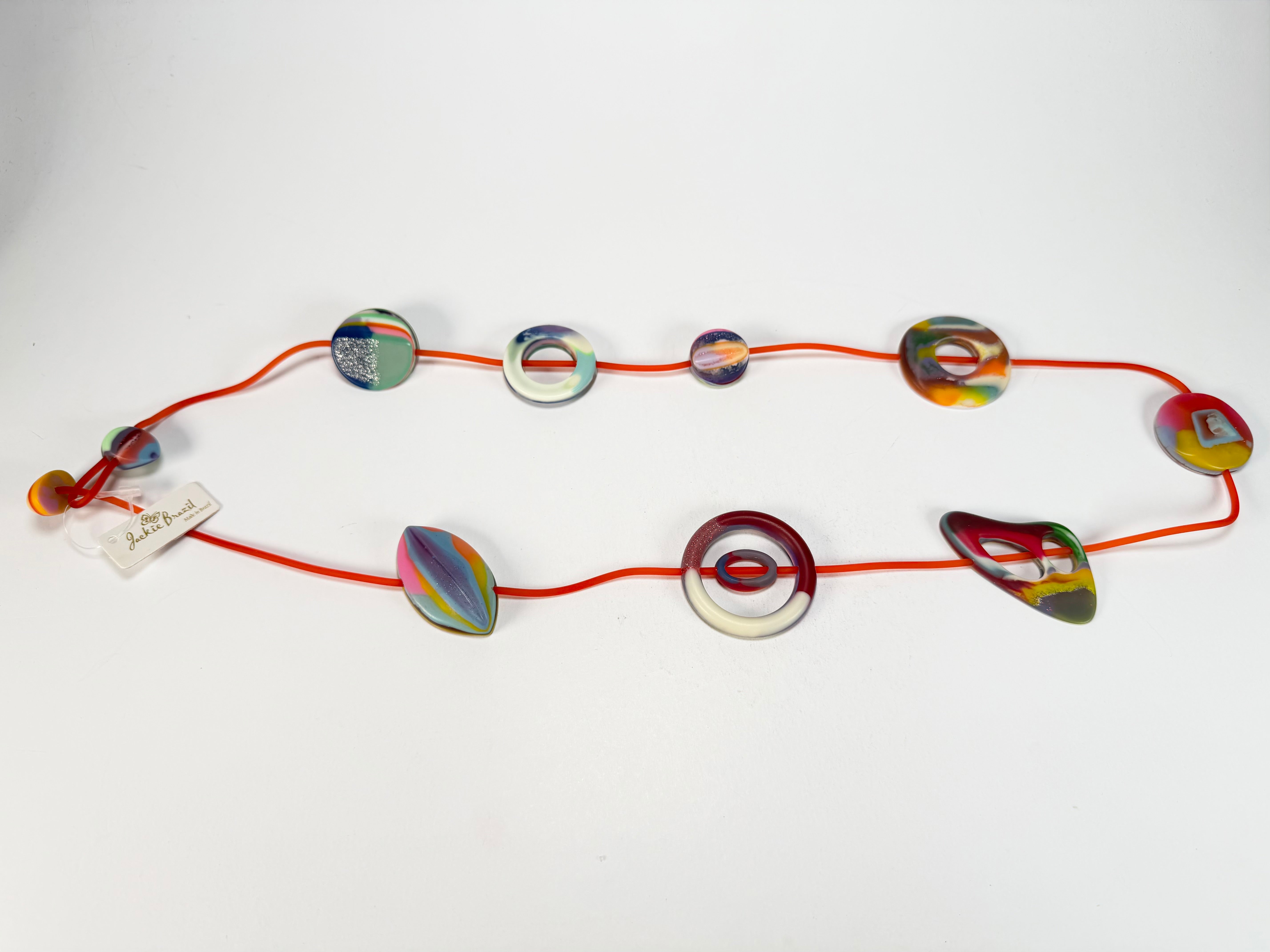 Jackie Brazil "Cool" Kandinsky Tropicalia Resin Necklace on Rubber Cord ( N2361 )