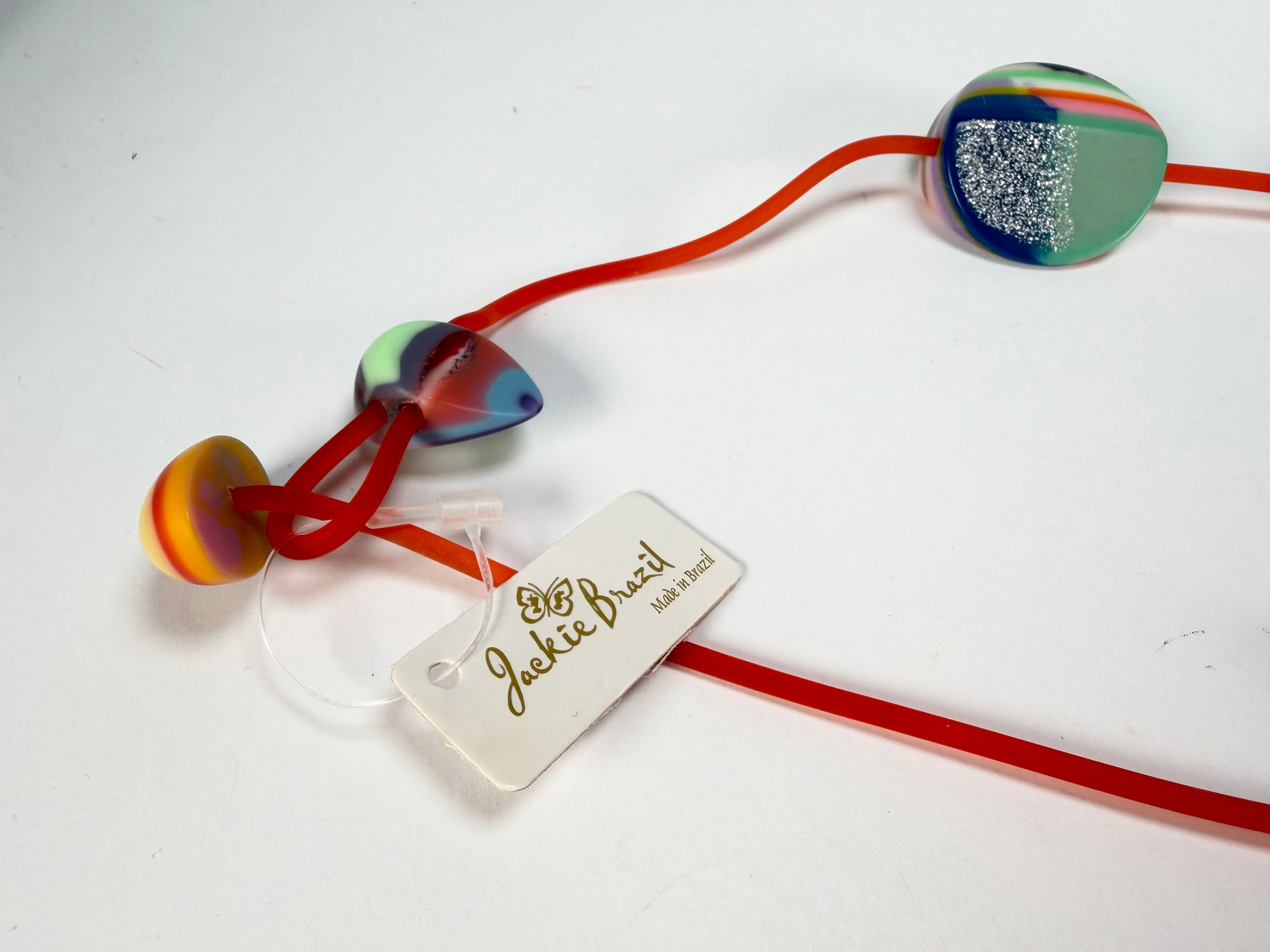 Jackie Brazil "Cool" Kandinsky Tropicalia Resin Necklace on Rubber Cord ( N2361 )