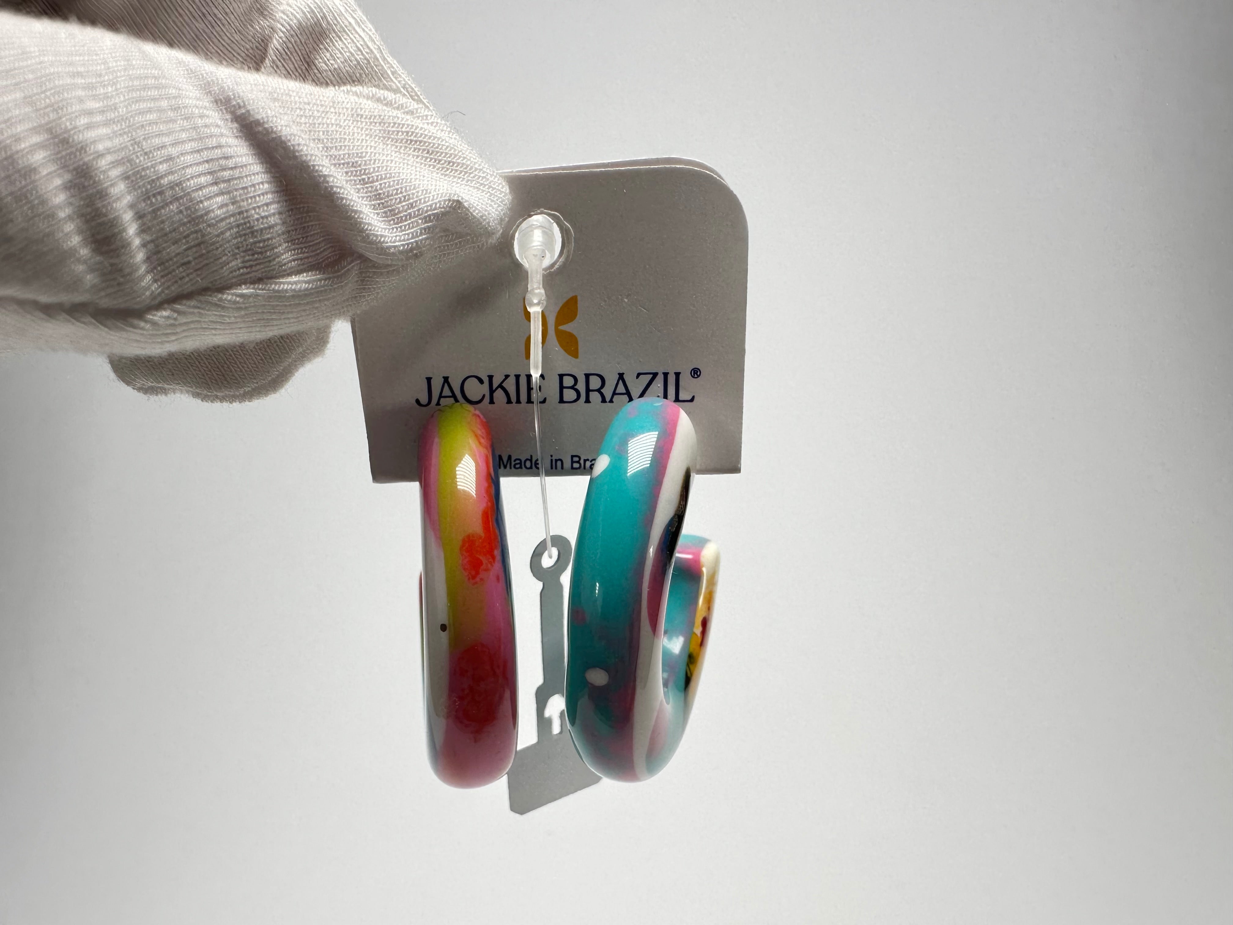 Jackie Brazil "Lucia" Kandinsky Thick Half Hoop On Pin Resin Earrings ( E0035 )