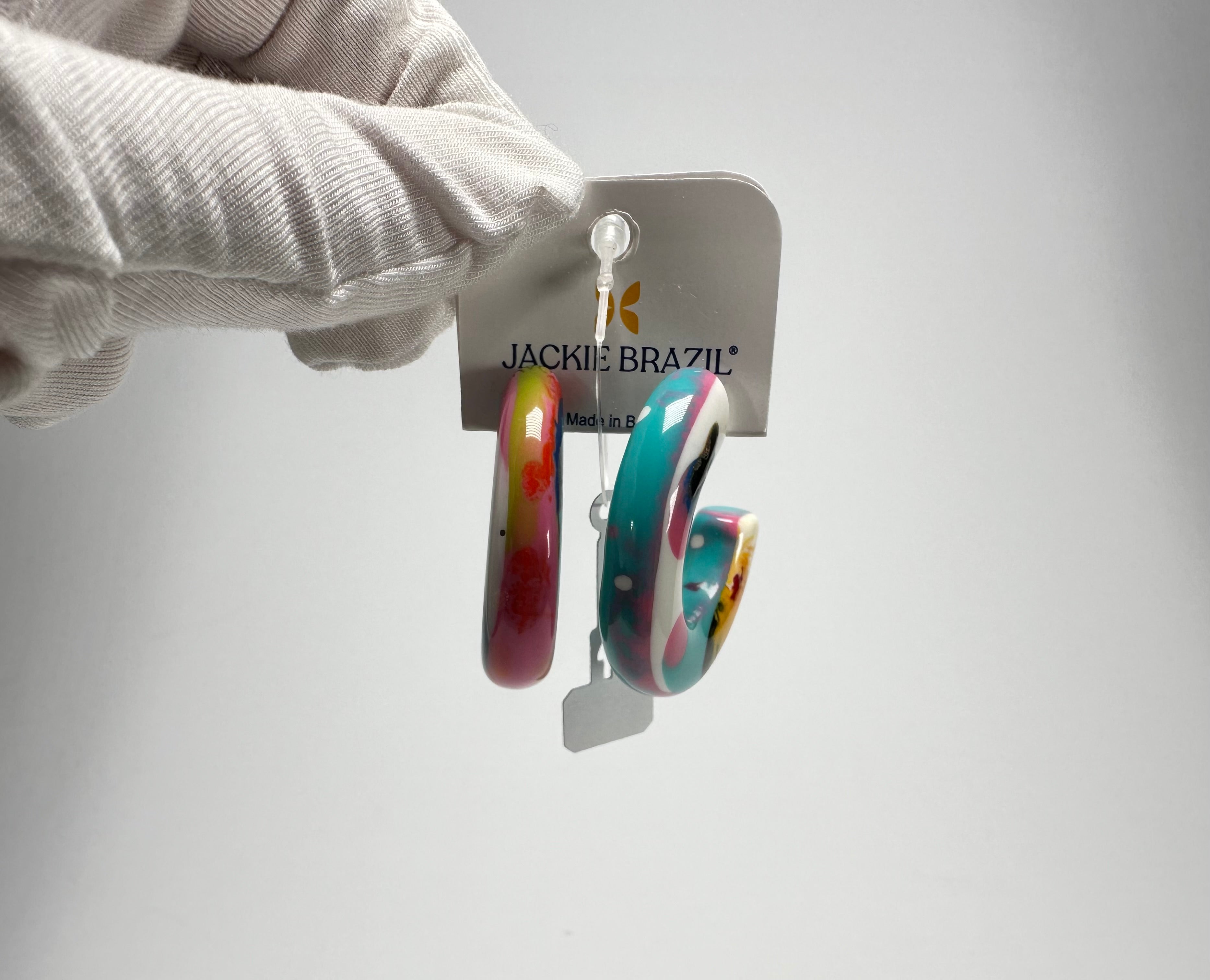 Jackie Brazil "Lucia" Kandinsky Thick Half Hoop On Pin Resin Earrings ( E0035 )