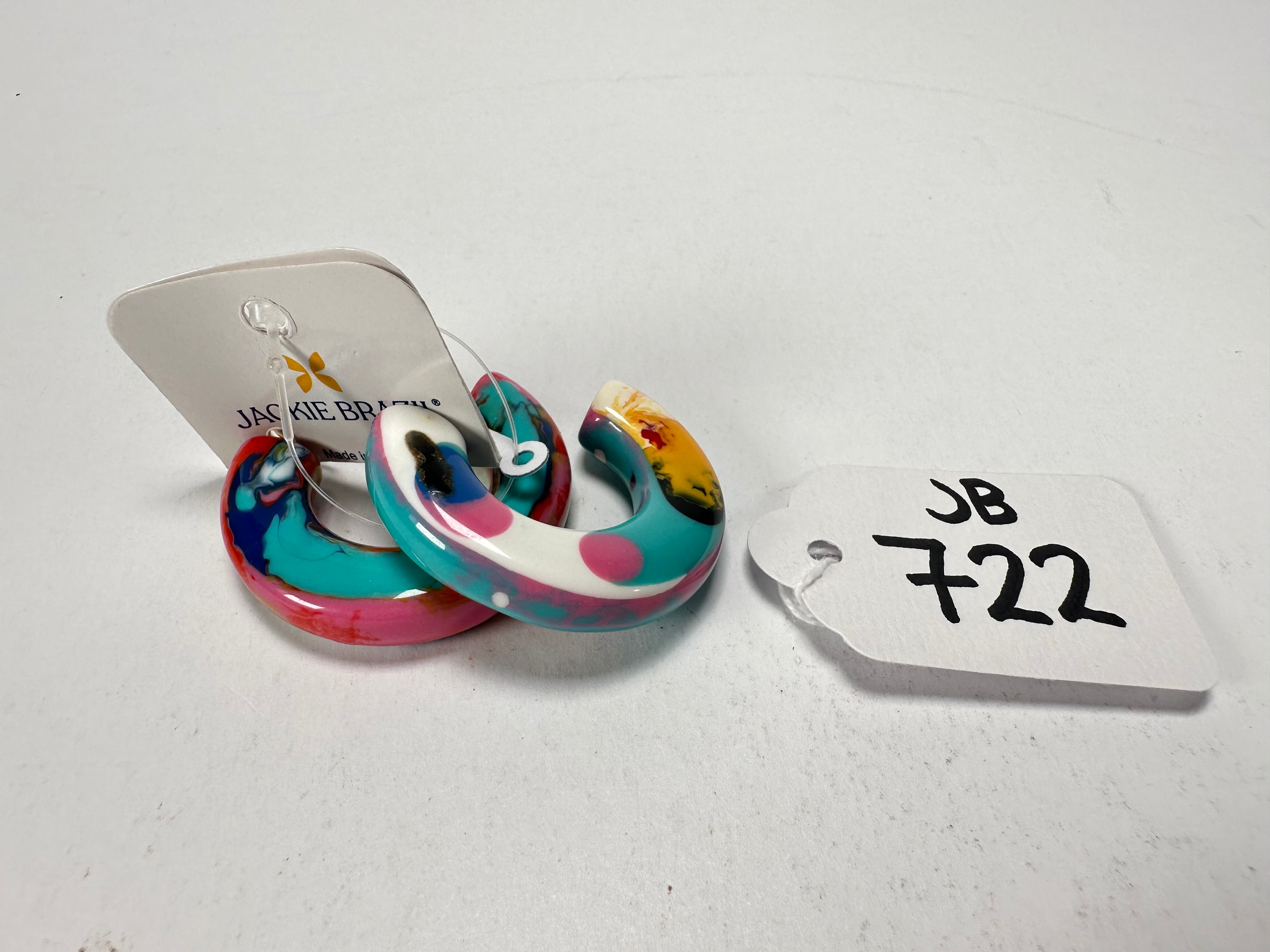 Jackie Brazil "Lucia" Kandinsky Thick Half Hoop On Pin Resin Earrings ( E0035 )