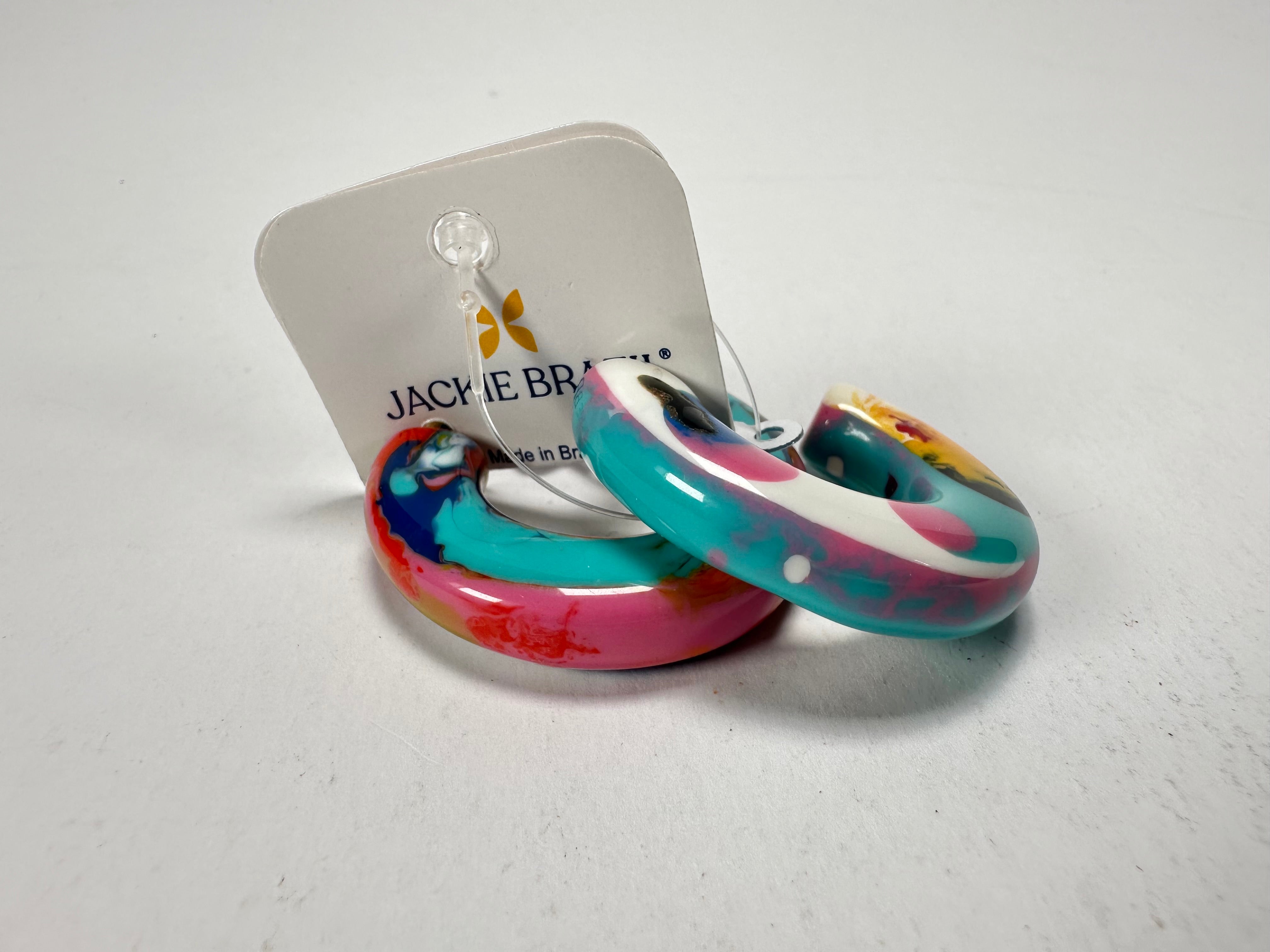 Jackie Brazil "Lucia" Kandinsky Thick Half Hoop On Pin Resin Earrings ( E0035 )
