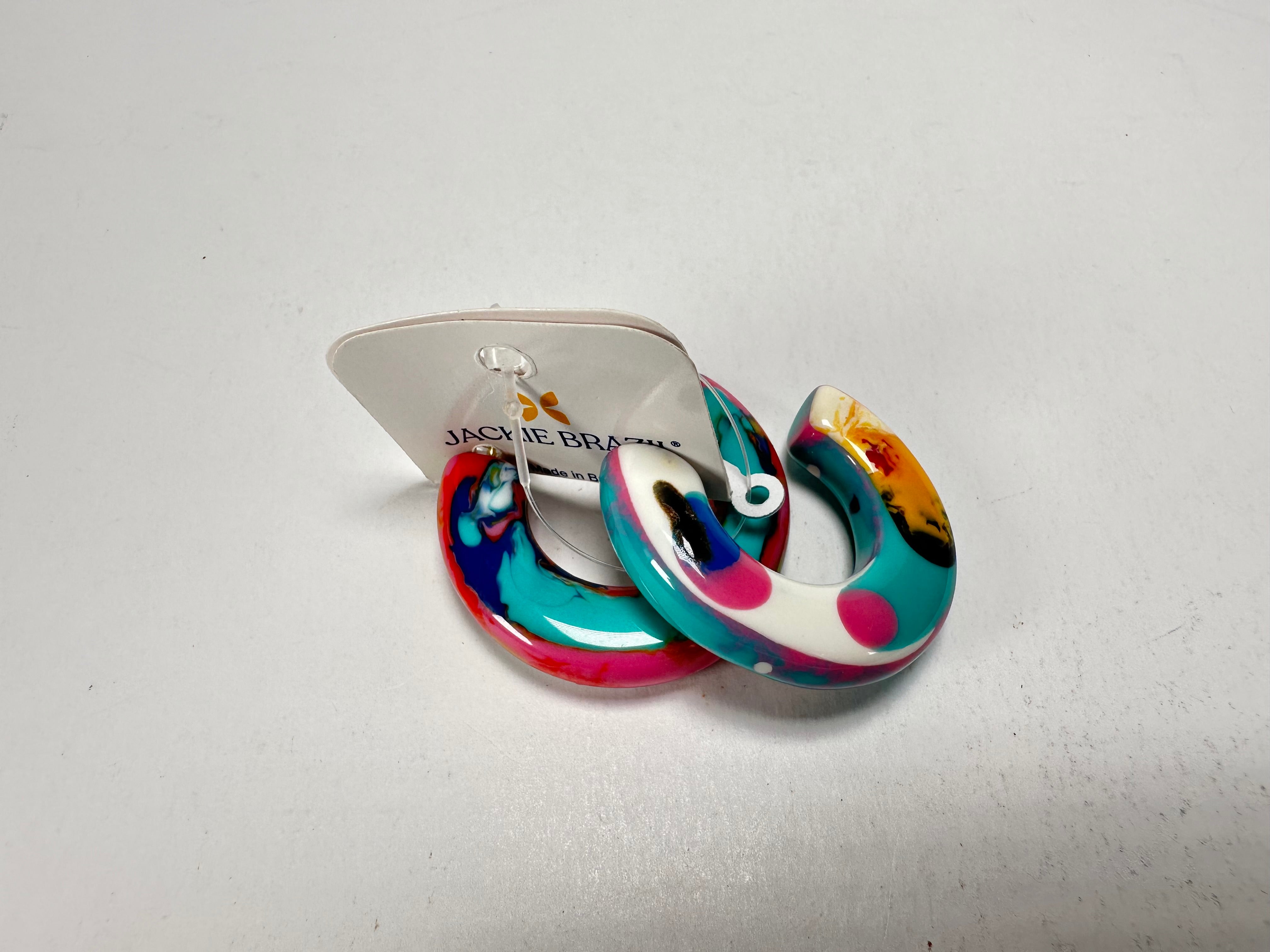 Jackie Brazil "Lucia" Kandinsky Thick Half Hoop On Pin Resin Earrings ( E0035 )