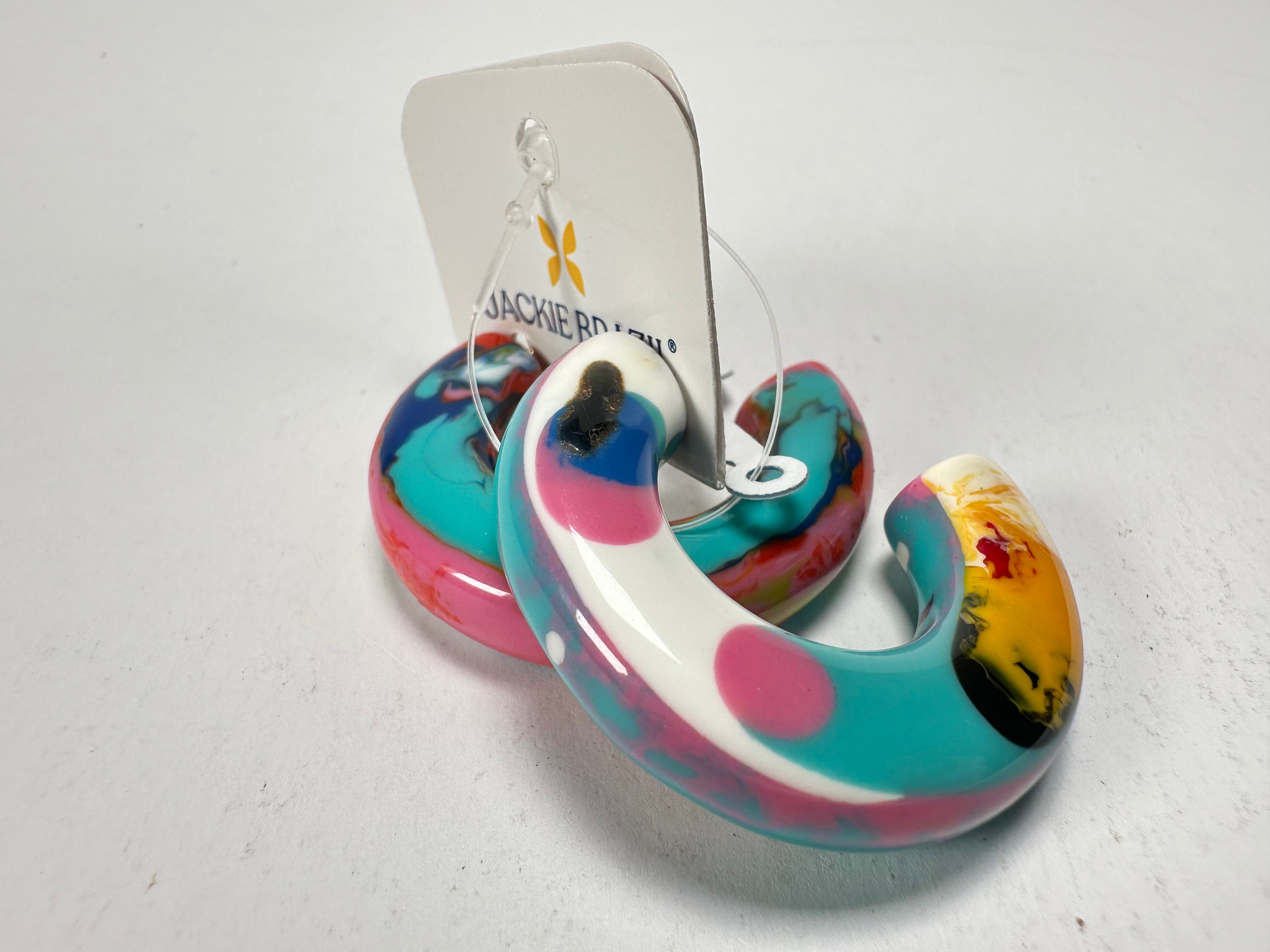 Jackie Brazil "Lucia" Kandinsky Thick Half Hoop On Pin Resin Earrings ( E0035 )