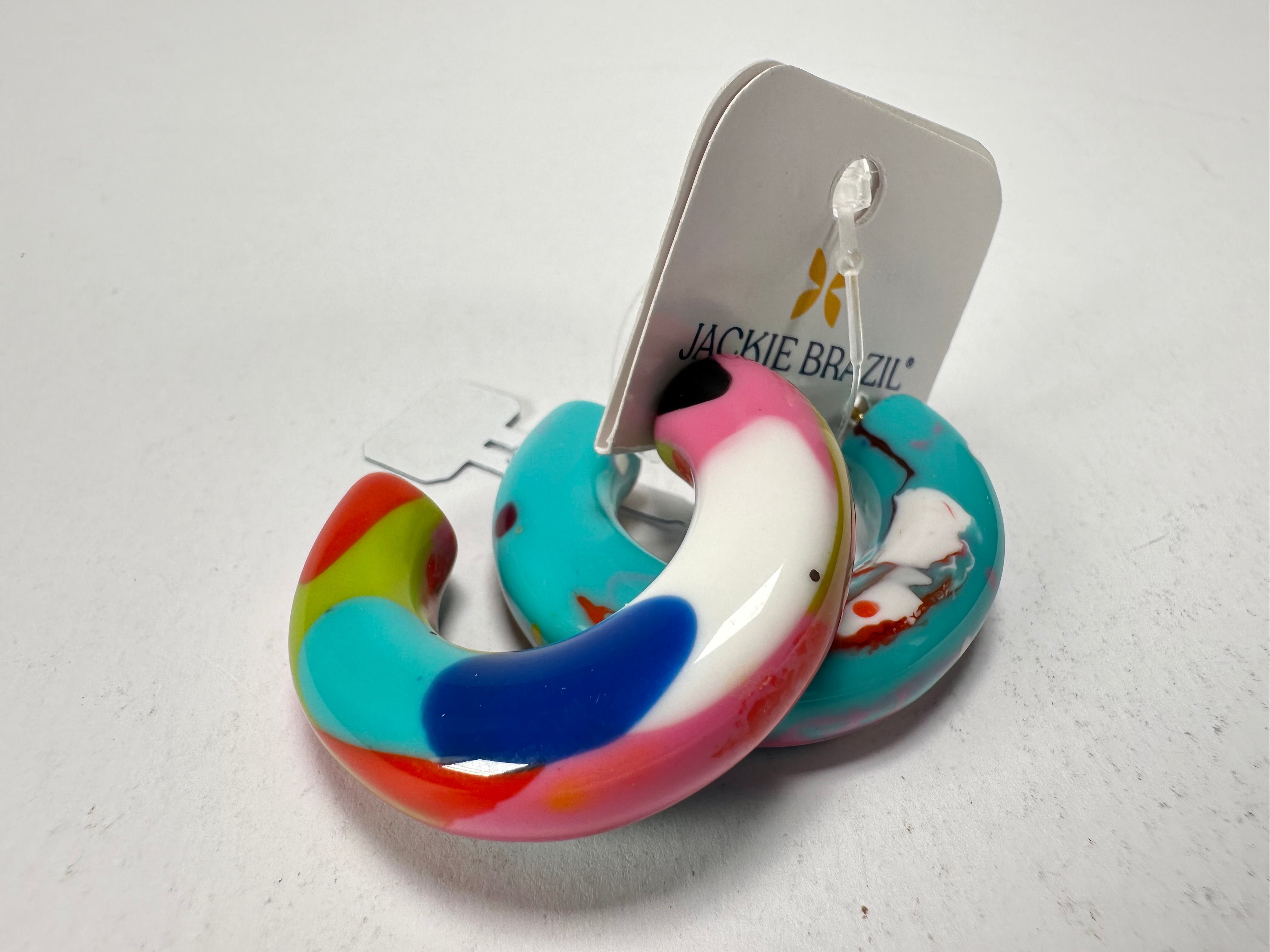 Jackie Brazil "Lucia" Kandinsky Thick Half Hoop On Pin Resin Earrings ( E0035 )