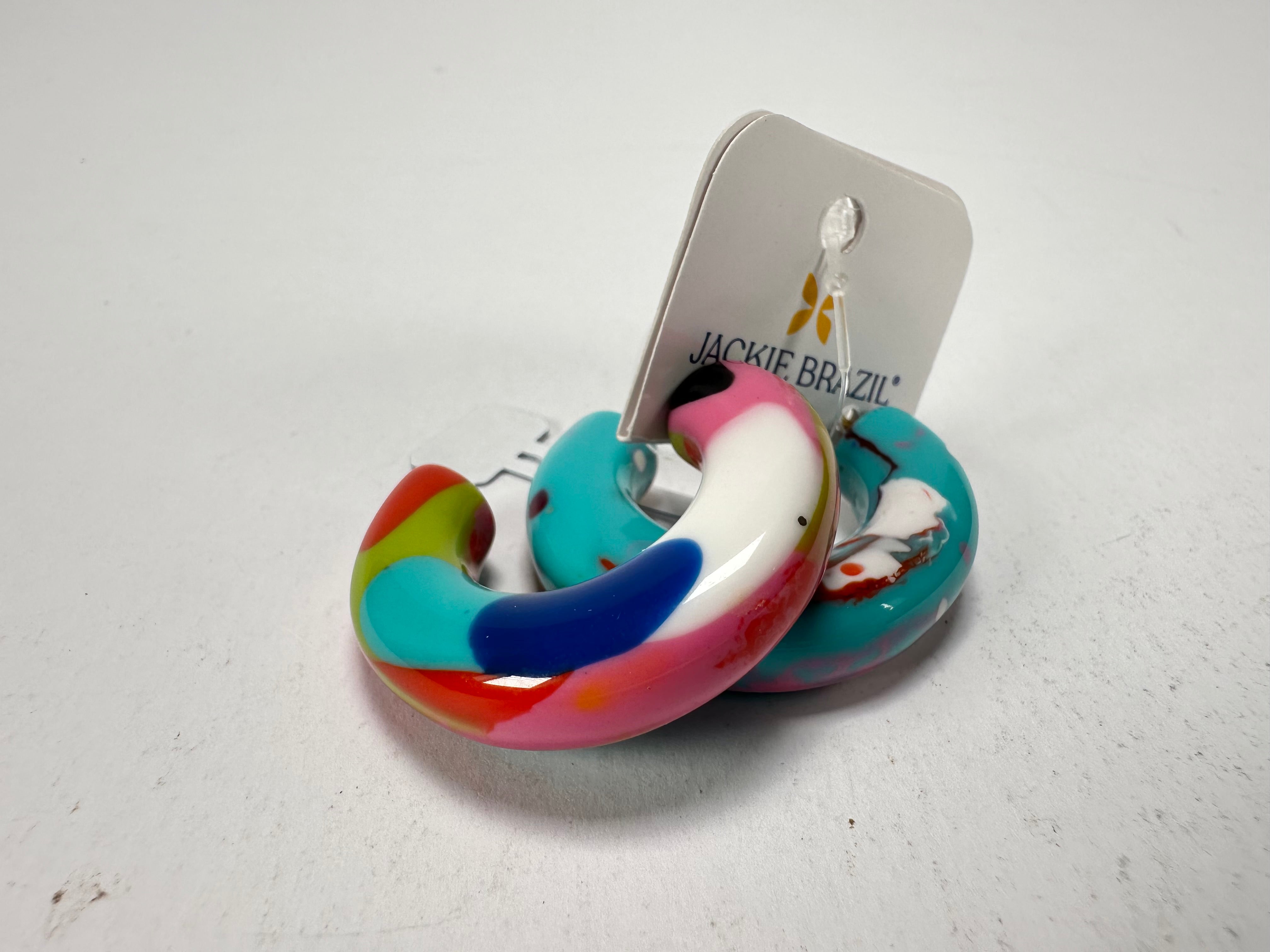 Jackie Brazil "Lucia" Kandinsky Thick Half Hoop On Pin Resin Earrings ( E0035 )