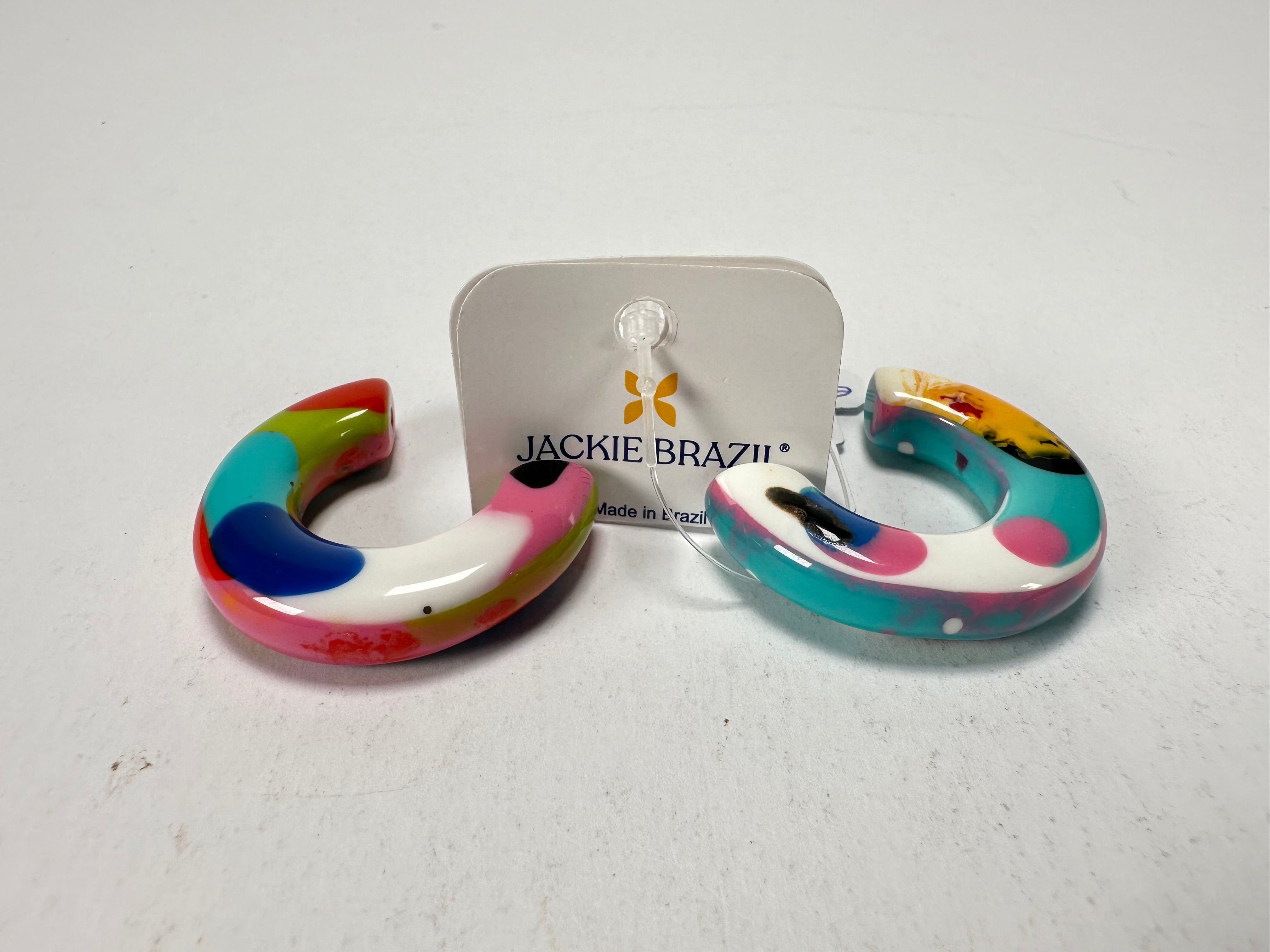 Jackie Brazil "Lucia" Kandinsky Thick Half Hoop On Pin Resin Earrings ( E0035 )