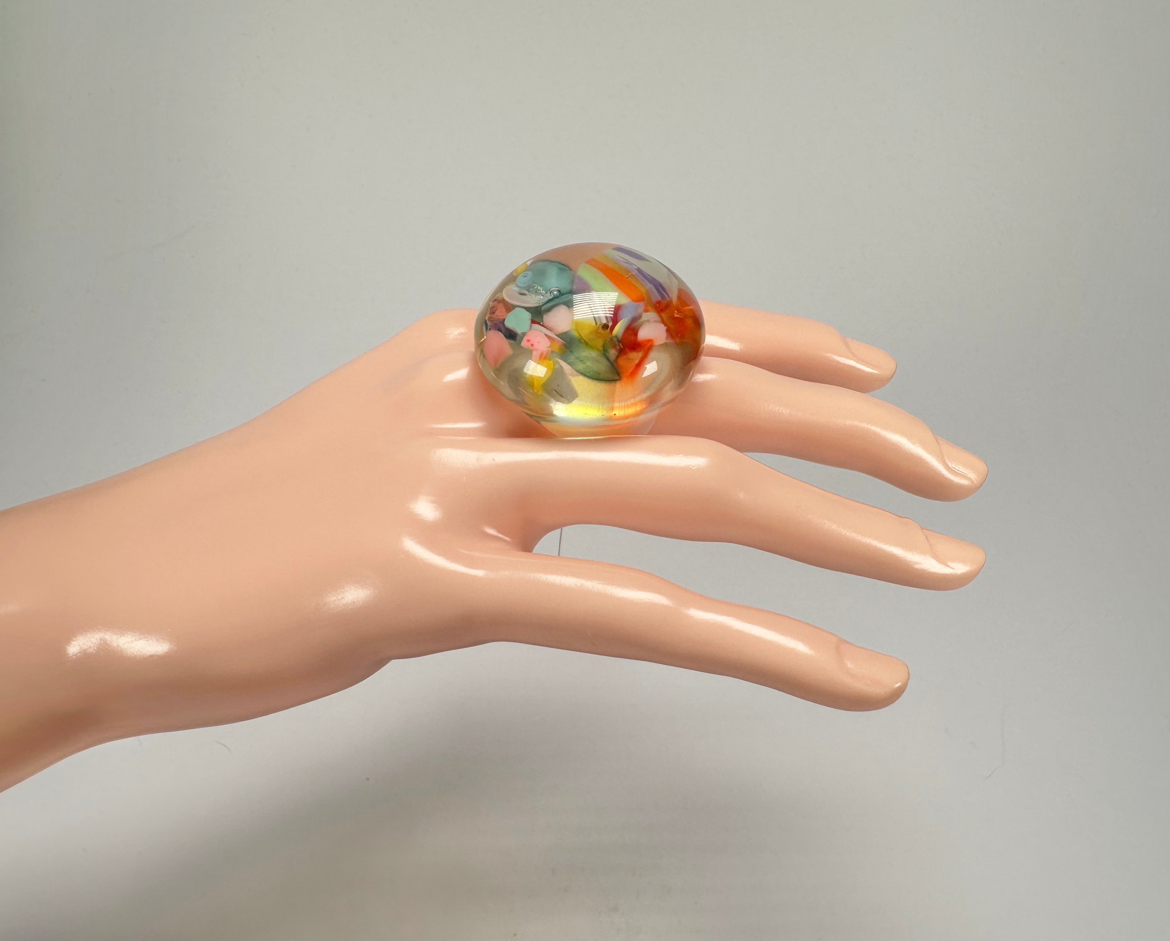 Jackie Brazil "Cascade" Large Round Domed Resin Ring ( R2929 ) Size UK Q / US 8