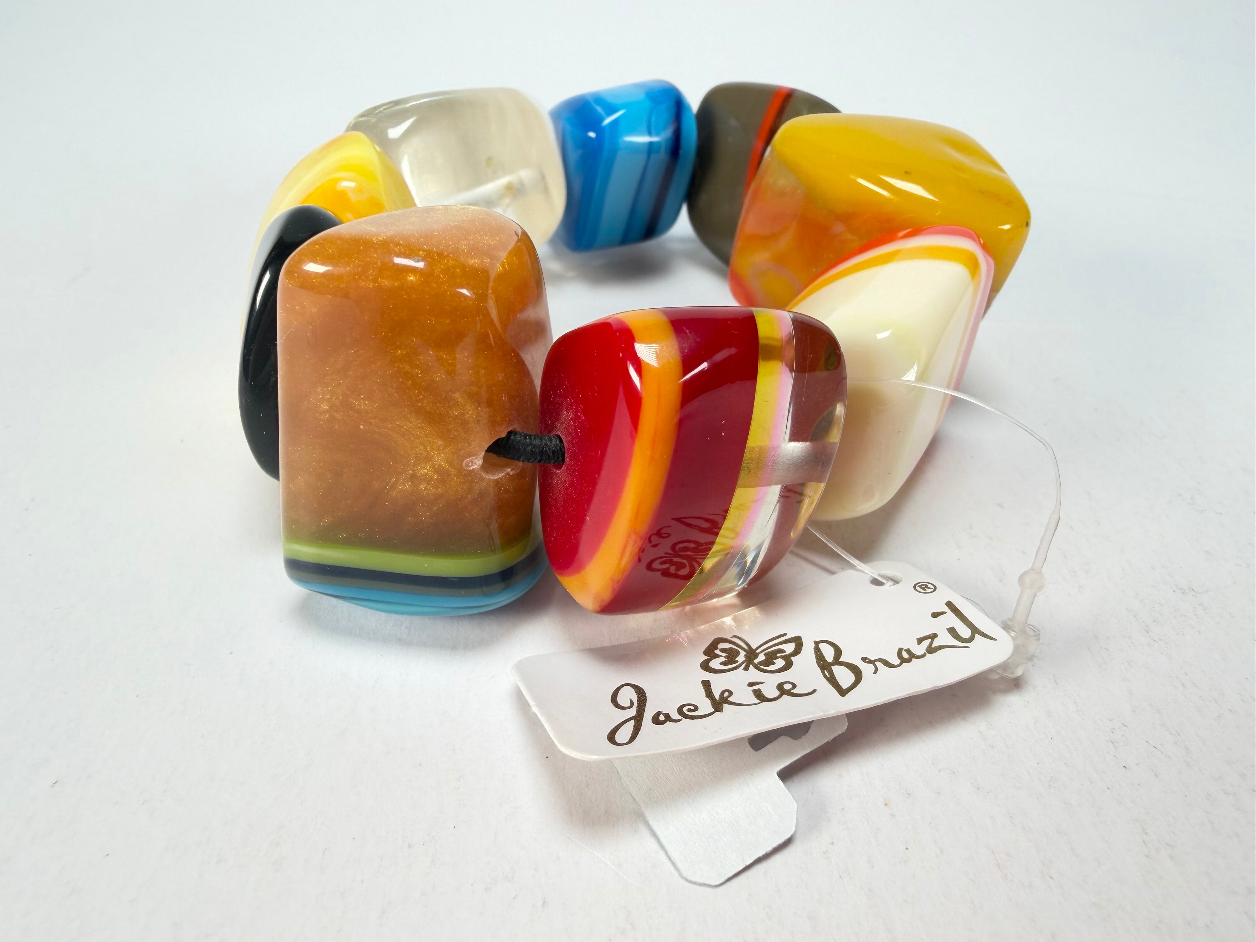 Jackie Brazil "9 PZS" Pop Art Natural Large Stones Elasticated Bracelet ( B0374 )