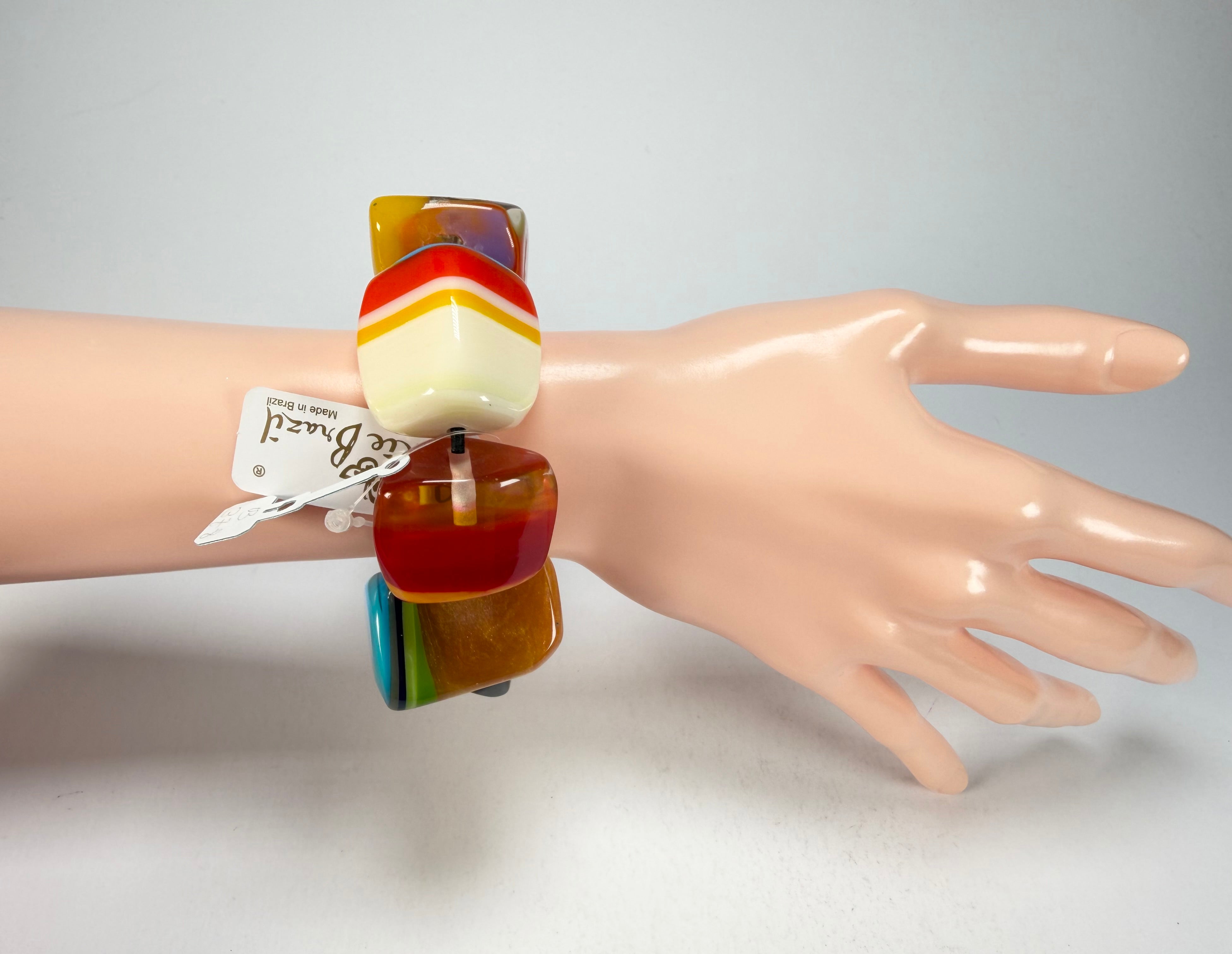 Jackie Brazil "9 PZS" Pop Art Natural Large Stones Elasticated Bracelet ( B0374 )