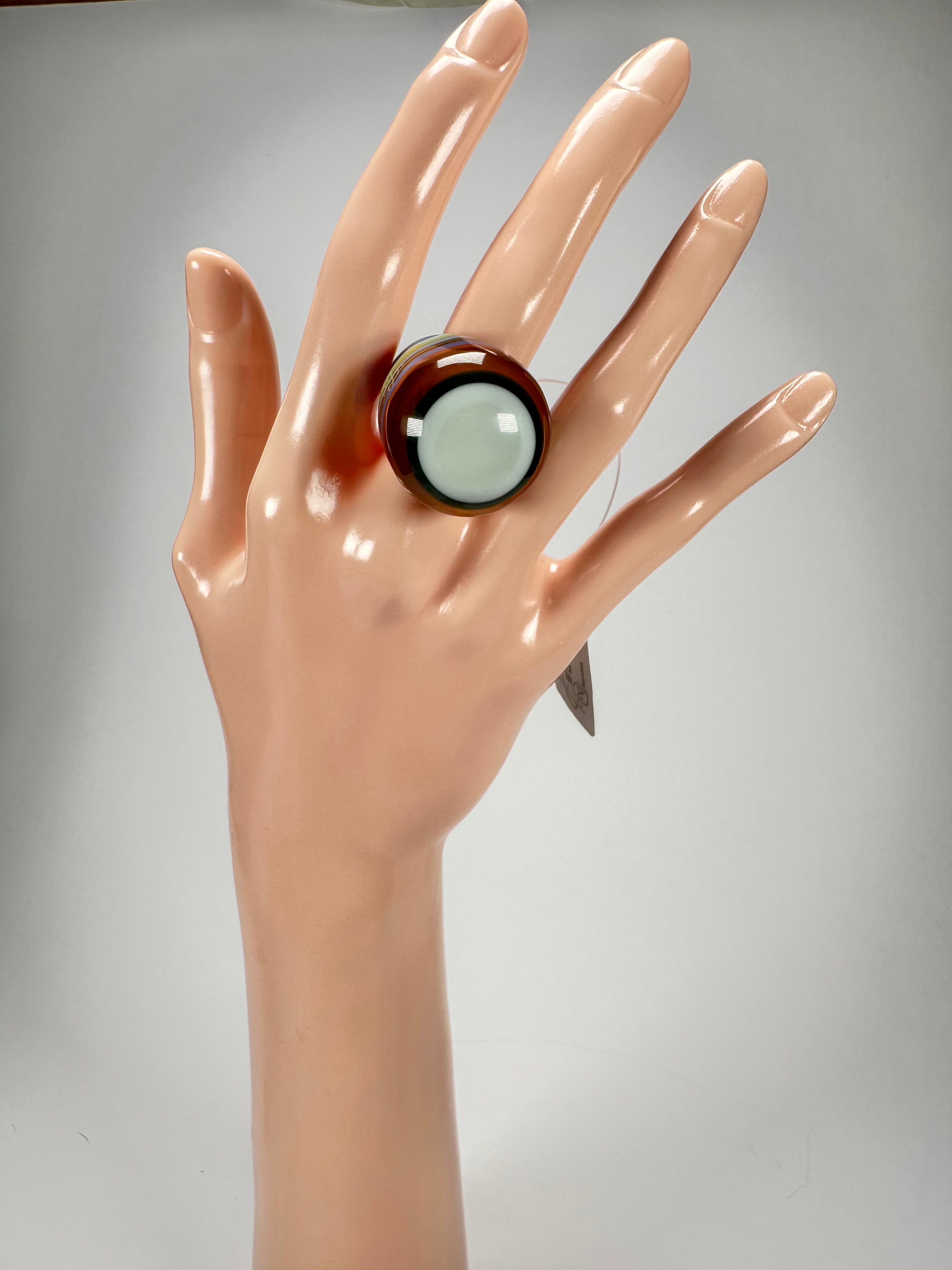Jackie Brazil "Cat Eye" Liquorice Spring Mix Large Domed Resin Ring ( R1159 ) UK Q / USA 8