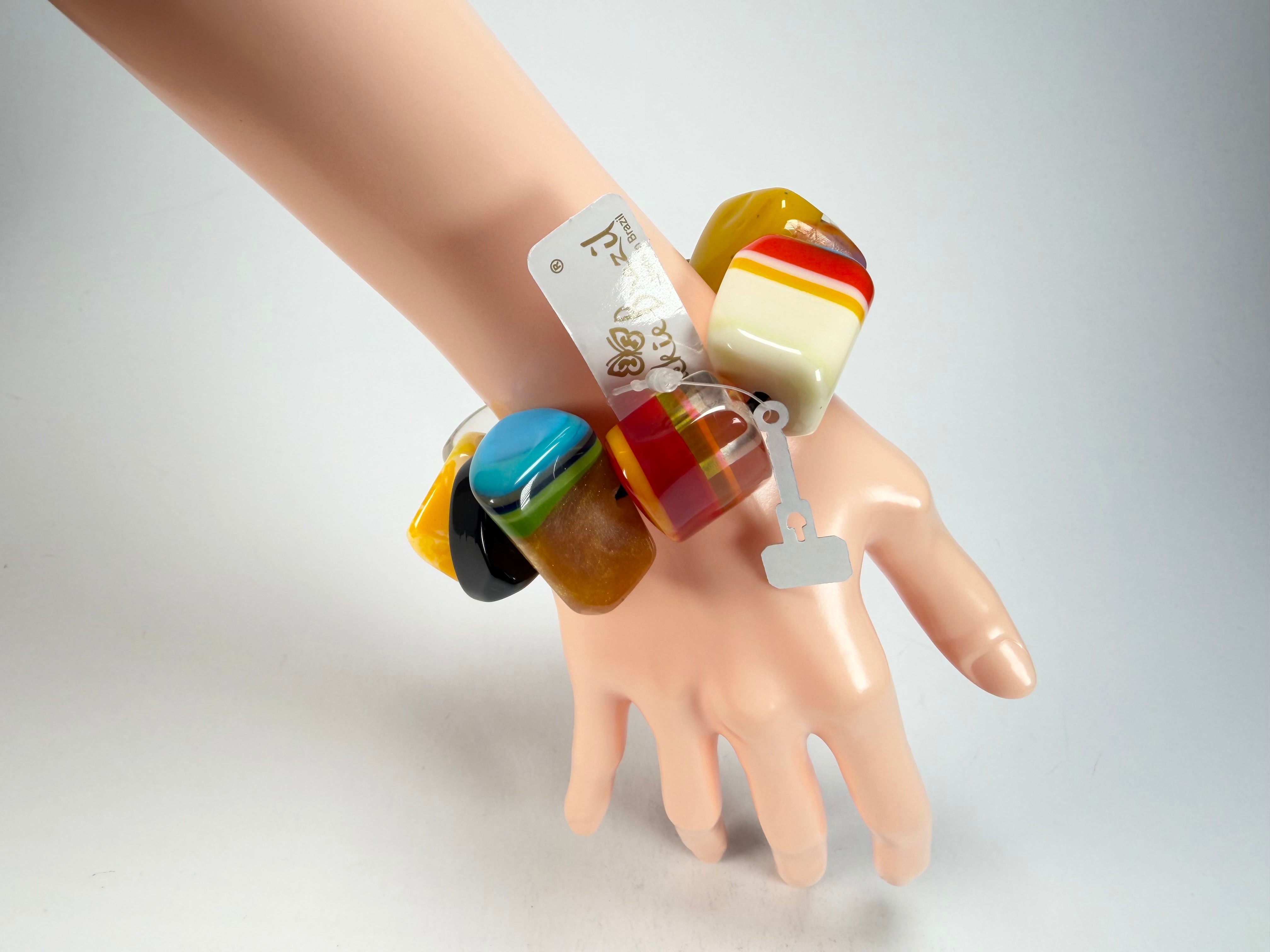Jackie Brazil "9 PZS" Pop Art Natural Large Stones Elasticated Bracelet ( B0374 )