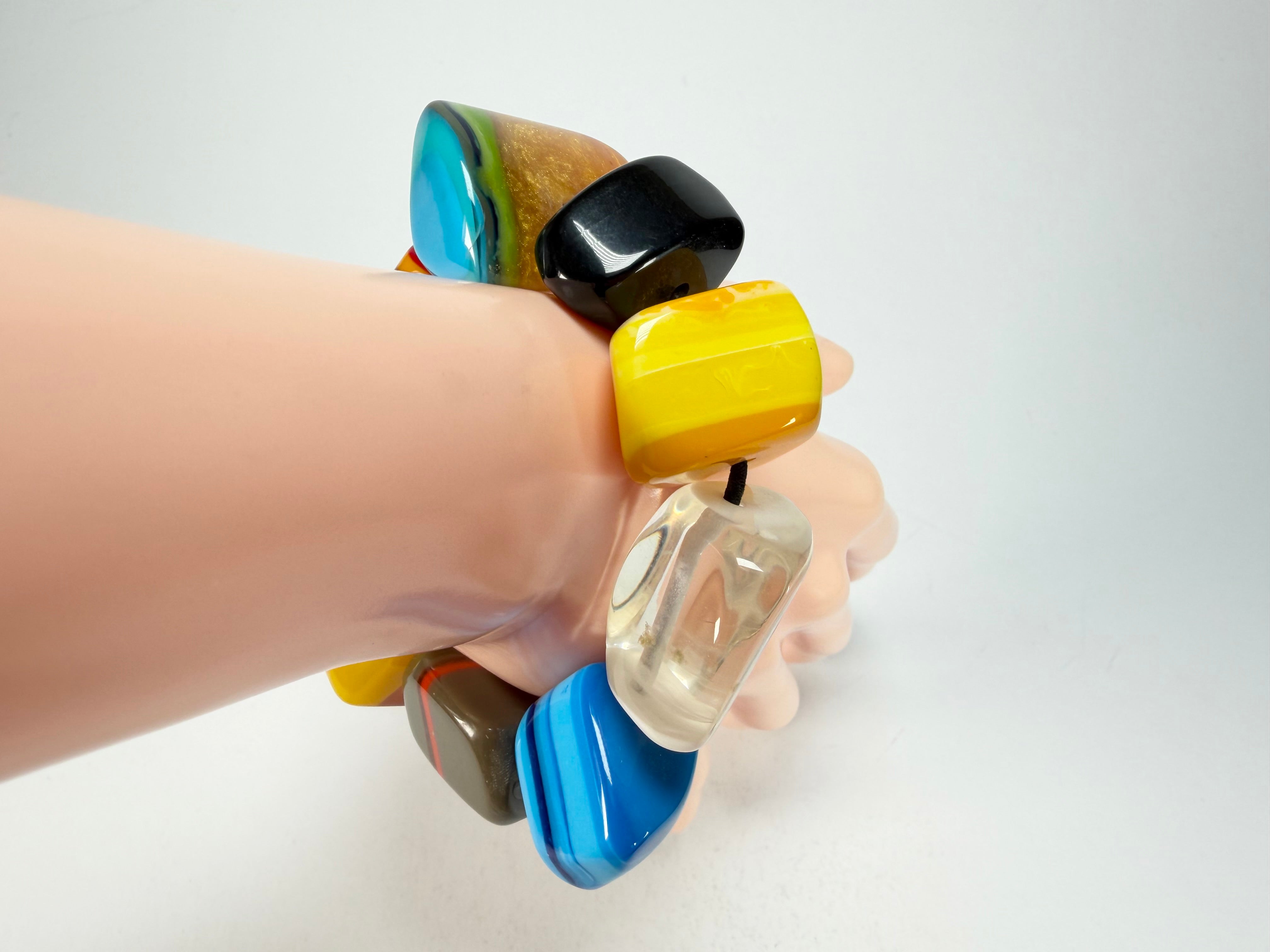 Jackie Brazil "9 PZS" Pop Art Natural Large Stones Elasticated Bracelet ( B0374 )