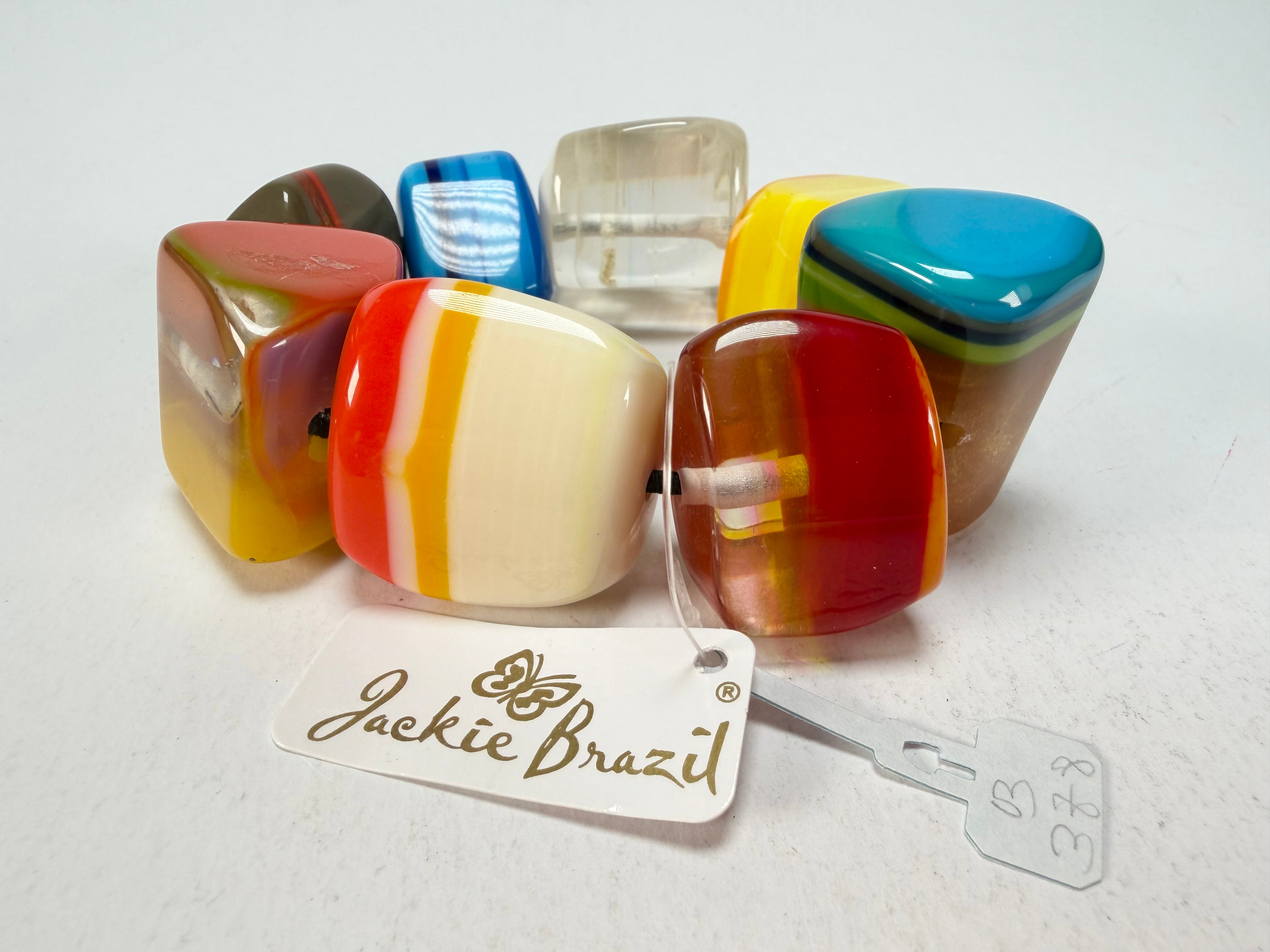 Jackie Brazil "9 PZS" Pop Art Natural Large Stones Elasticated Bracelet ( B0374 )