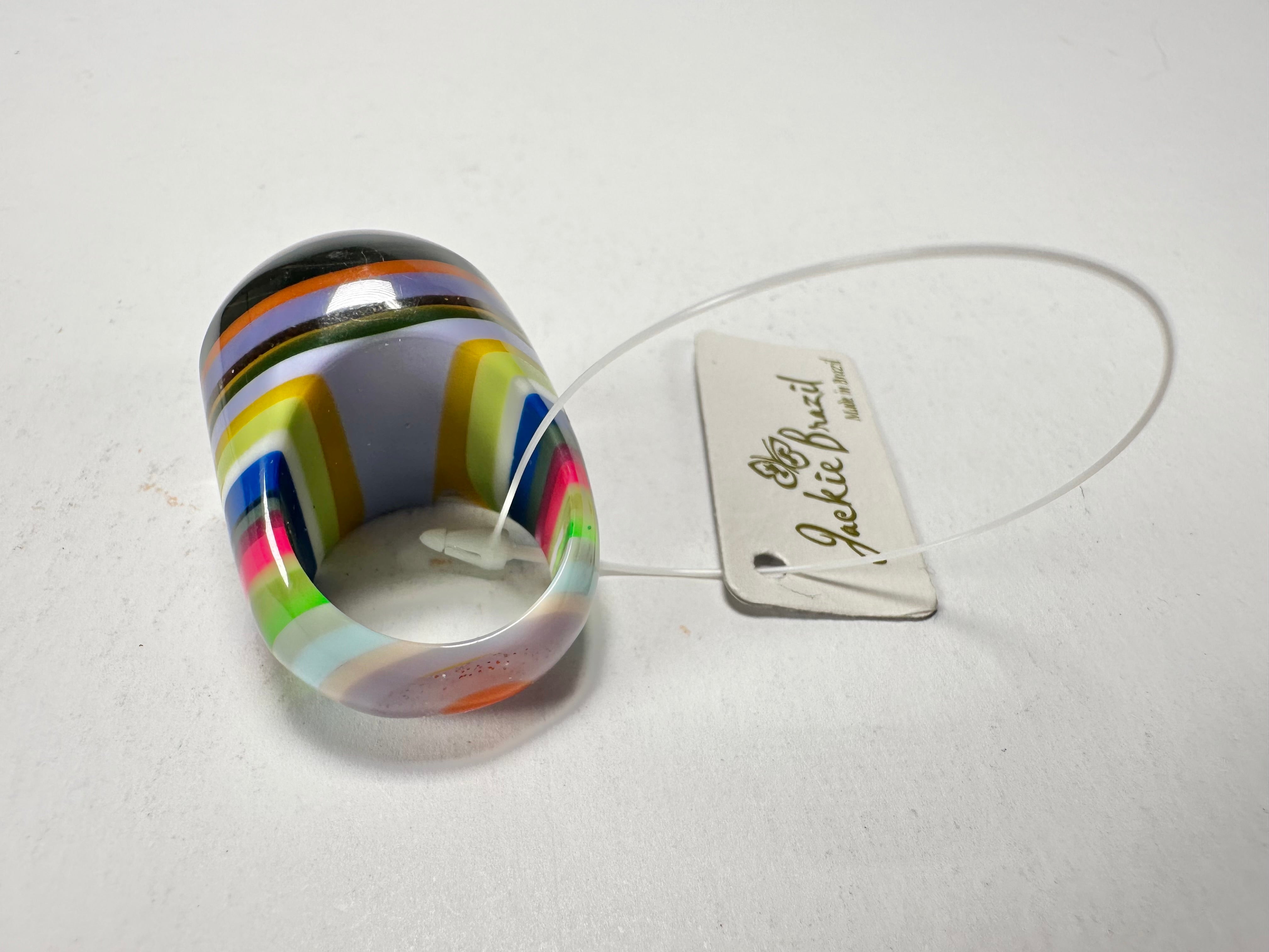 Jackie Brazil "Cat Eye" Liquorice Spring Mix Large Domed Resin Ring ( R1159 ) UK Q / USA 8