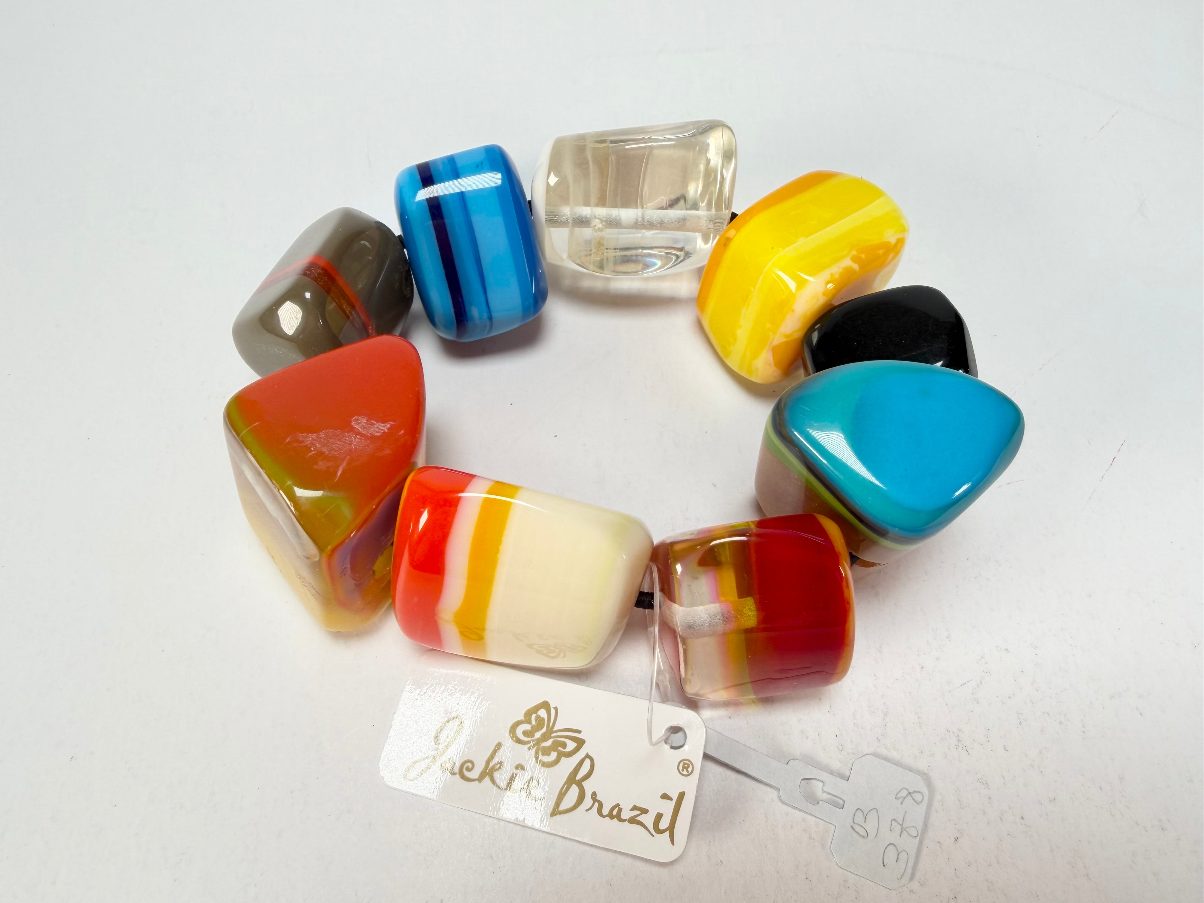 Jackie Brazil "9 PZS" Pop Art Natural Large Stones Elasticated Bracelet ( B0374 )