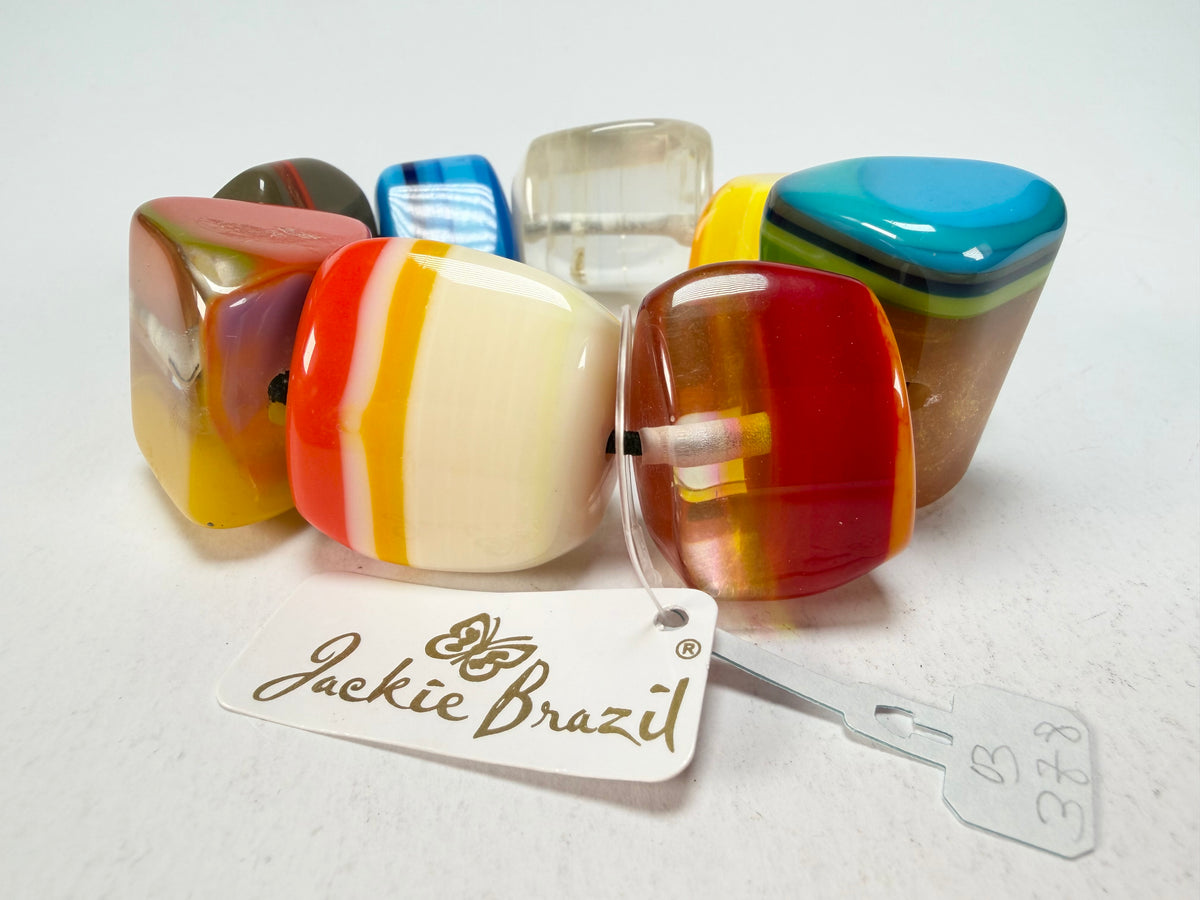 Jackie Brazil "9 PZS" Pop Art Natural Large Stones Elasticated Bracelet ( B0374 )