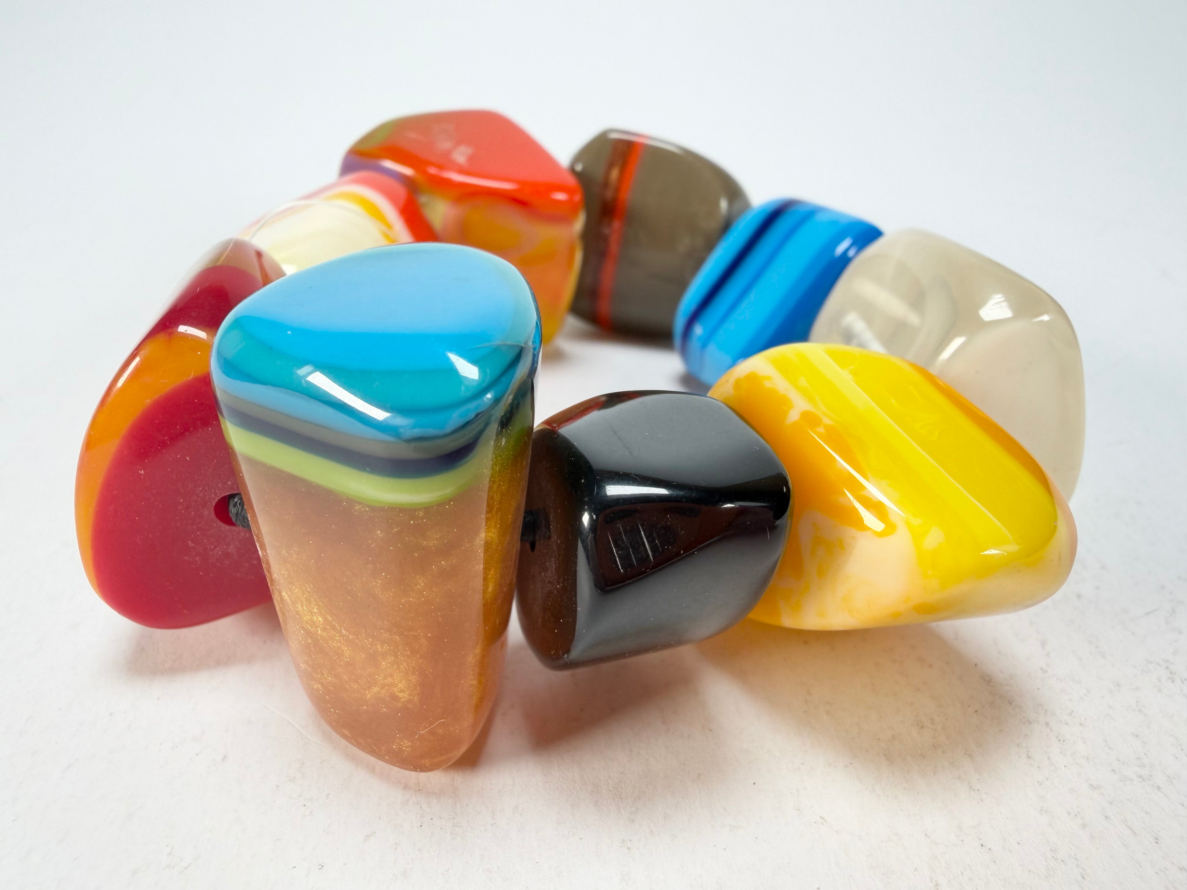 Jackie Brazil "9 PZS" Pop Art Natural Large Stones Elasticated Bracelet ( B0374 )