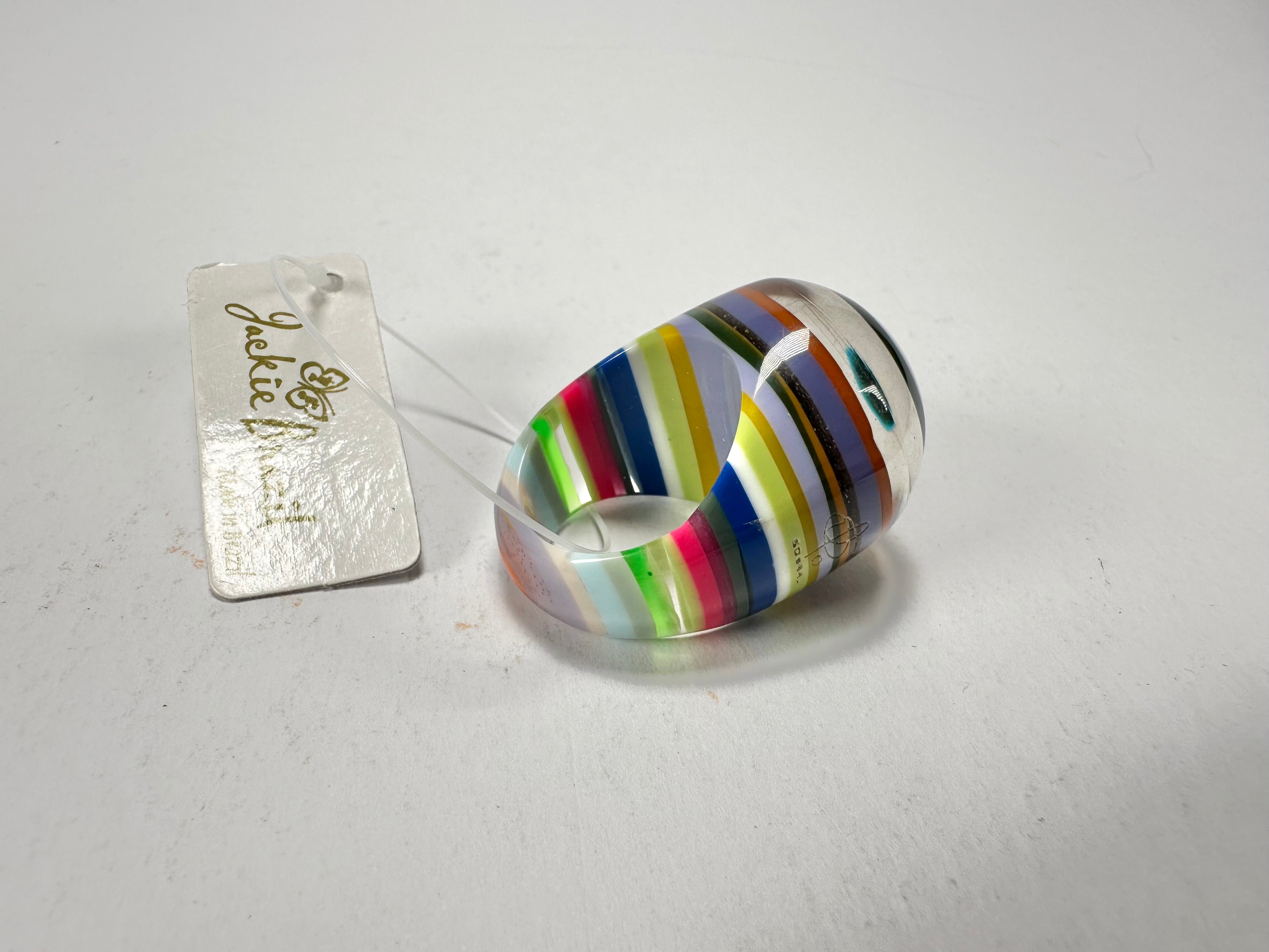 Jackie Brazil "Cat Eye" Liquorice Spring Mix Large Domed Resin Ring ( R1159 ) UK Q / USA 8