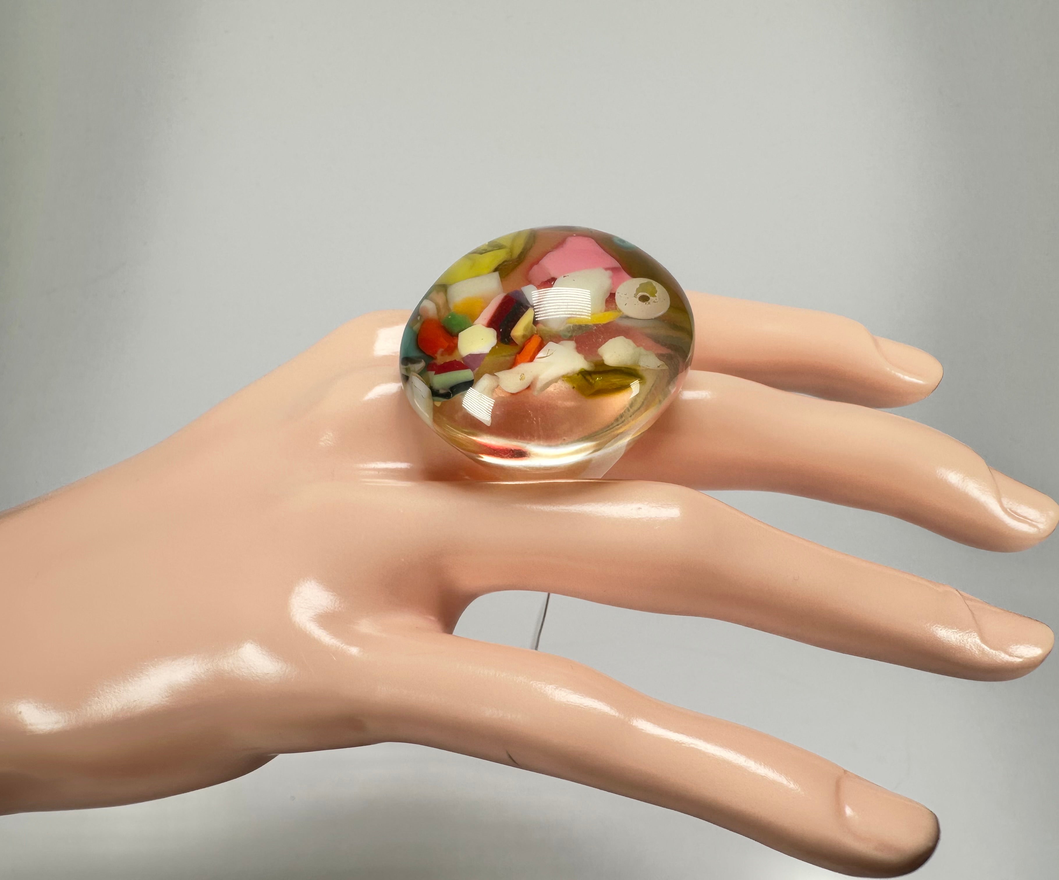 Jackie Brazil "Cascade" Large Round Domed Resin Ring ( R2929 ) Size UK P / US 7.5