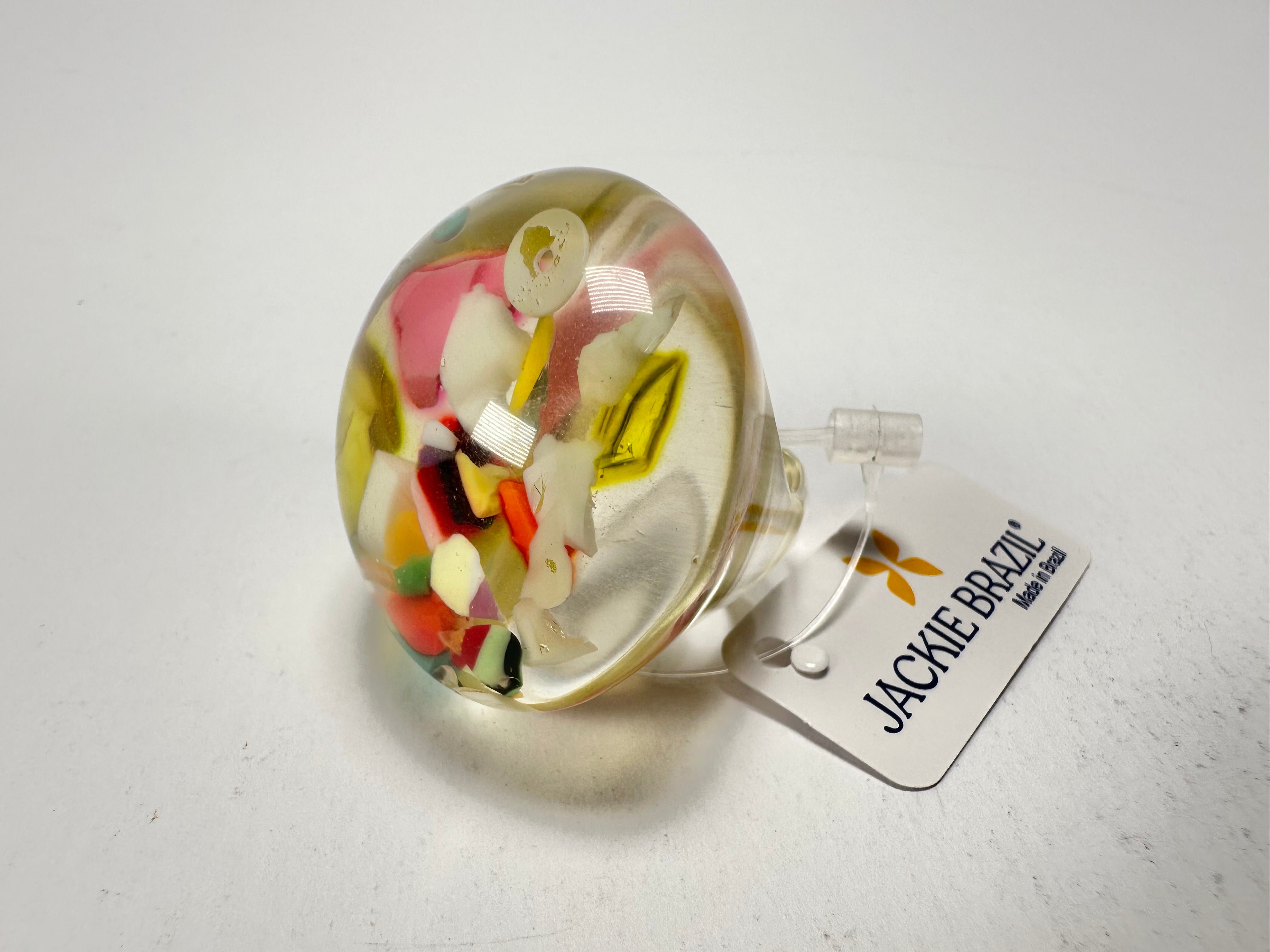 Jackie Brazil "Cascade" Large Round Domed Resin Ring ( R2929 ) Size UK P / US 7.5