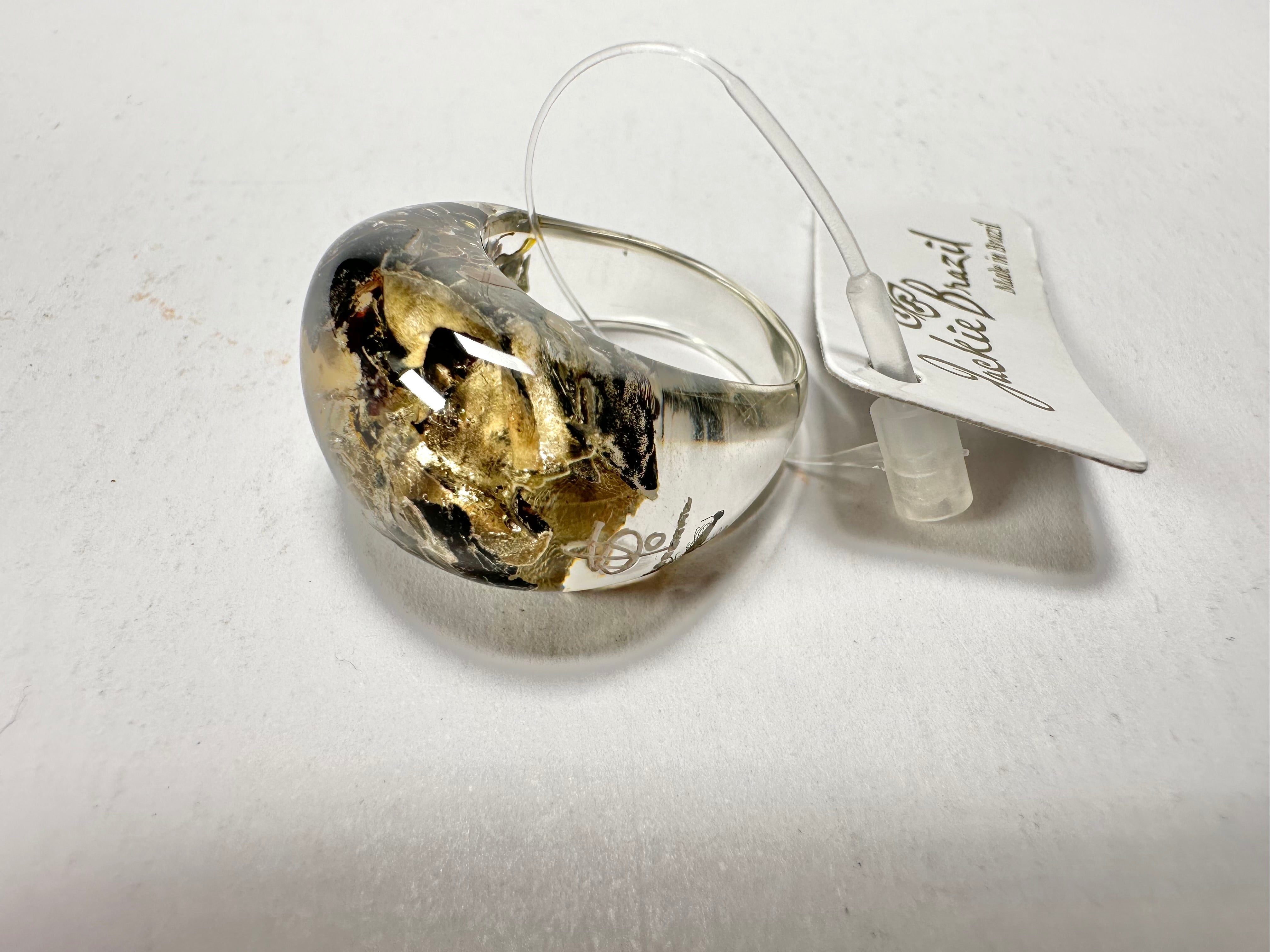 Jackie Brazil "Cache" Fat Oval Seaweed Resin Ring ( R0133 ) Size UK R / USA 8.5