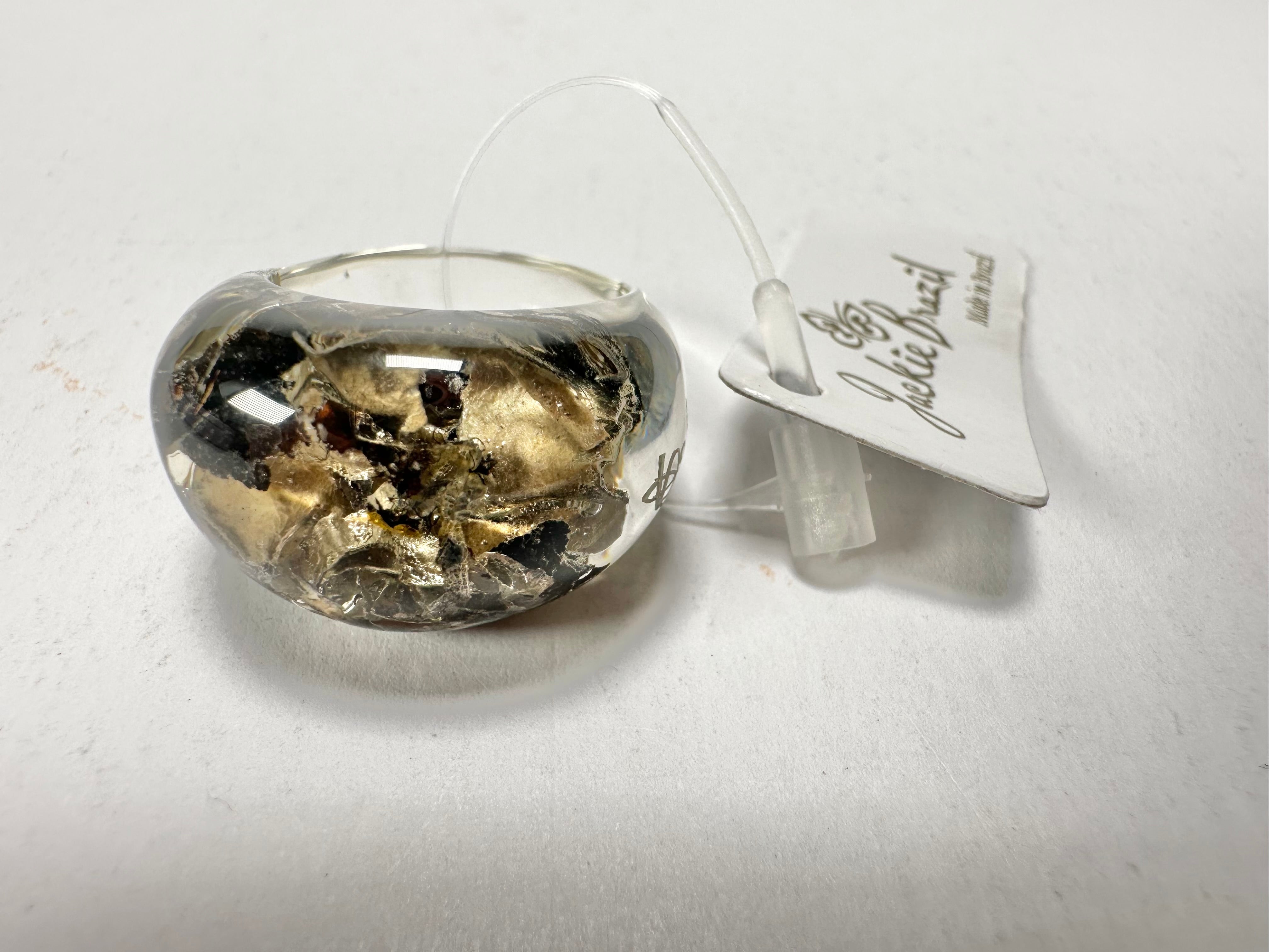Jackie Brazil "Cache" Fat Oval Seaweed Resin Ring ( R0133 ) Size UK R / USA 8.5