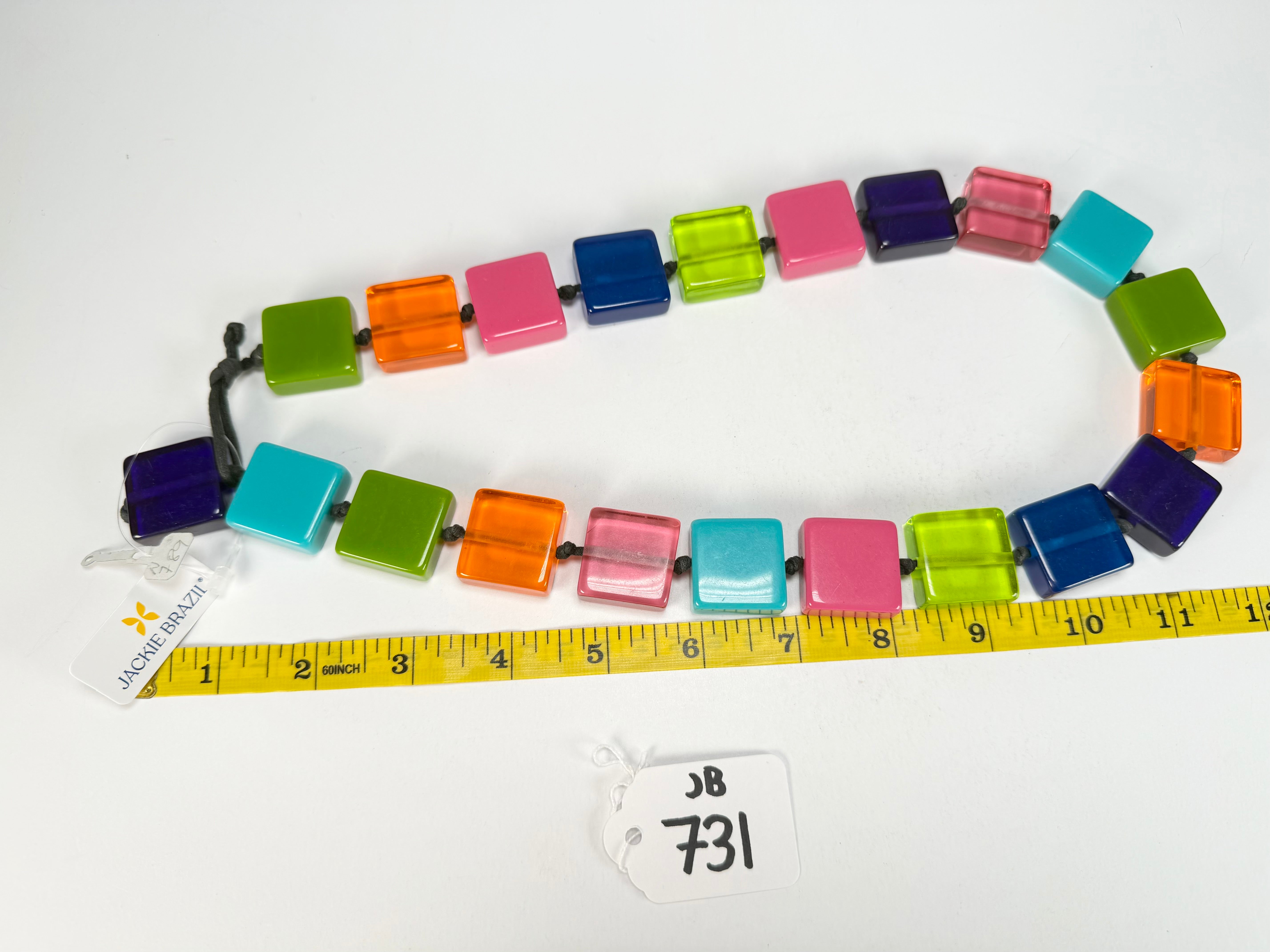 Jackie Brazil "Gala" Transparent Paris Mix Half Rectangles 65cm Necklace ( N0789 )