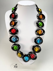 Jackie Brazil "Saturn" Black & Transparent Summer Mix Disc & Ball Long 75cm Necklace ( N0052 )