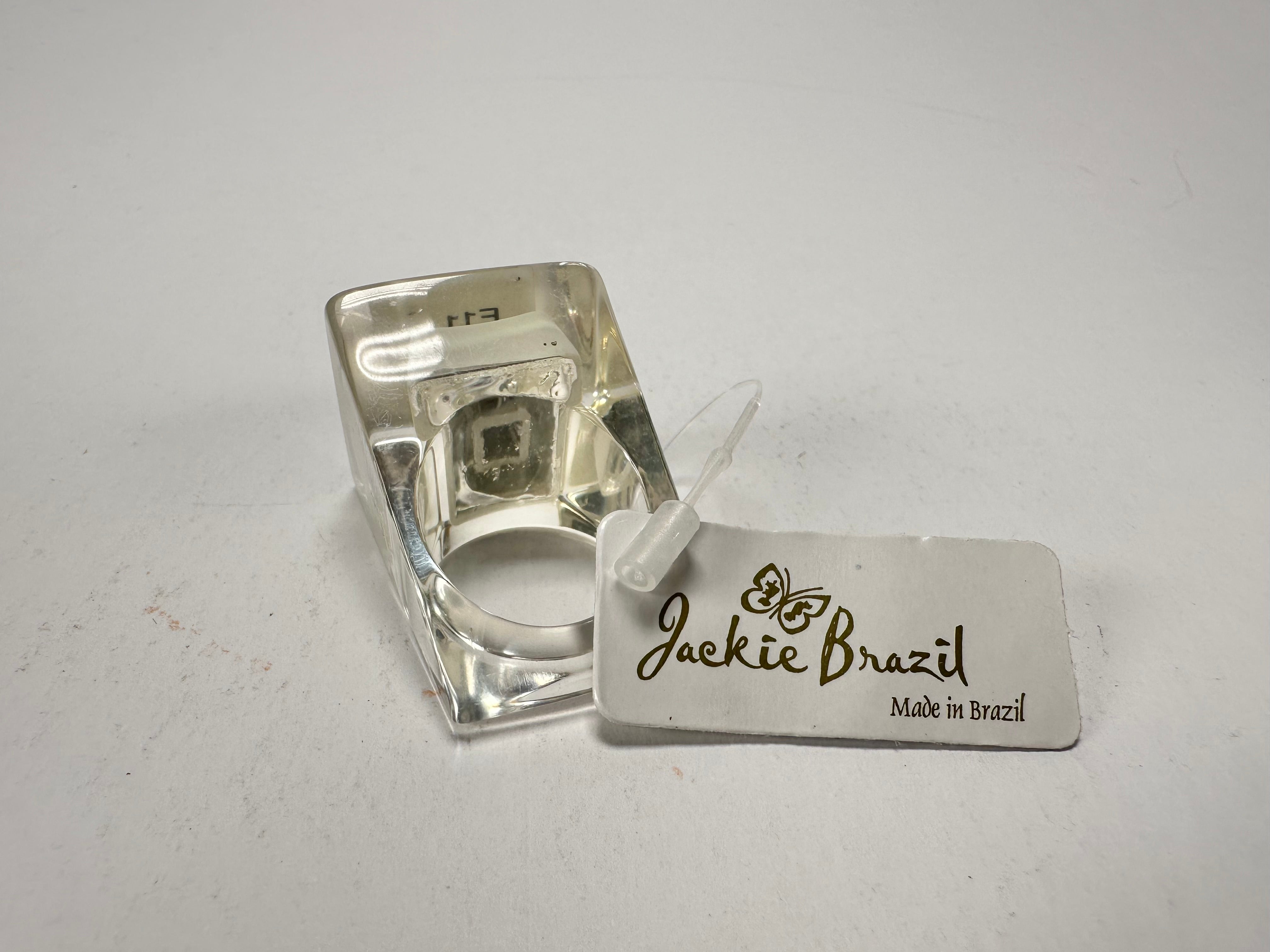 Jackie Brazil "Carre" Keyboard Flash Clear Square Resin Ring ( R3210 ) Size UK Q / US 8