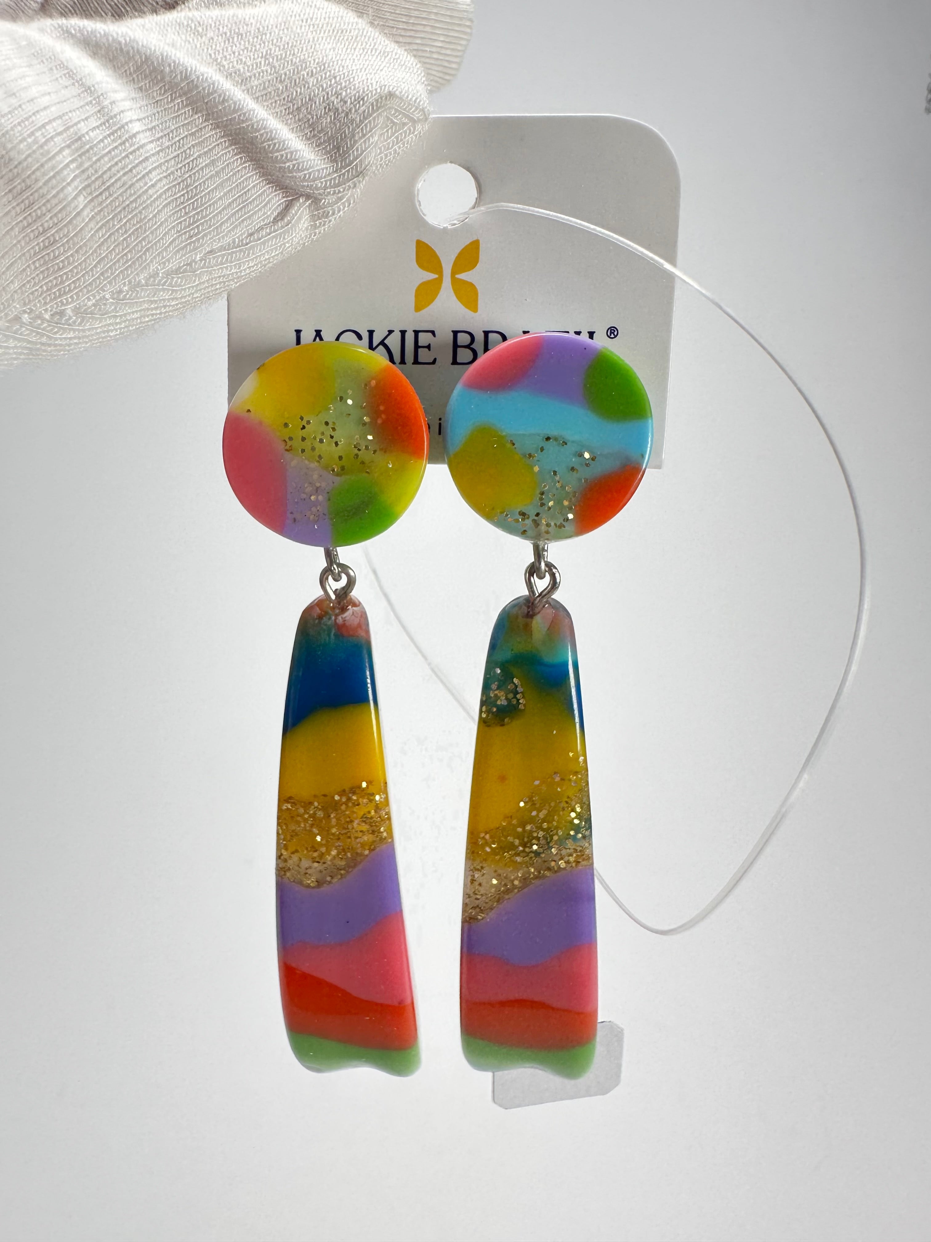 Jackie Brazil "Mel" Kandinsky Stud & Leaf On Pin Resin Earrings ( E4500 )