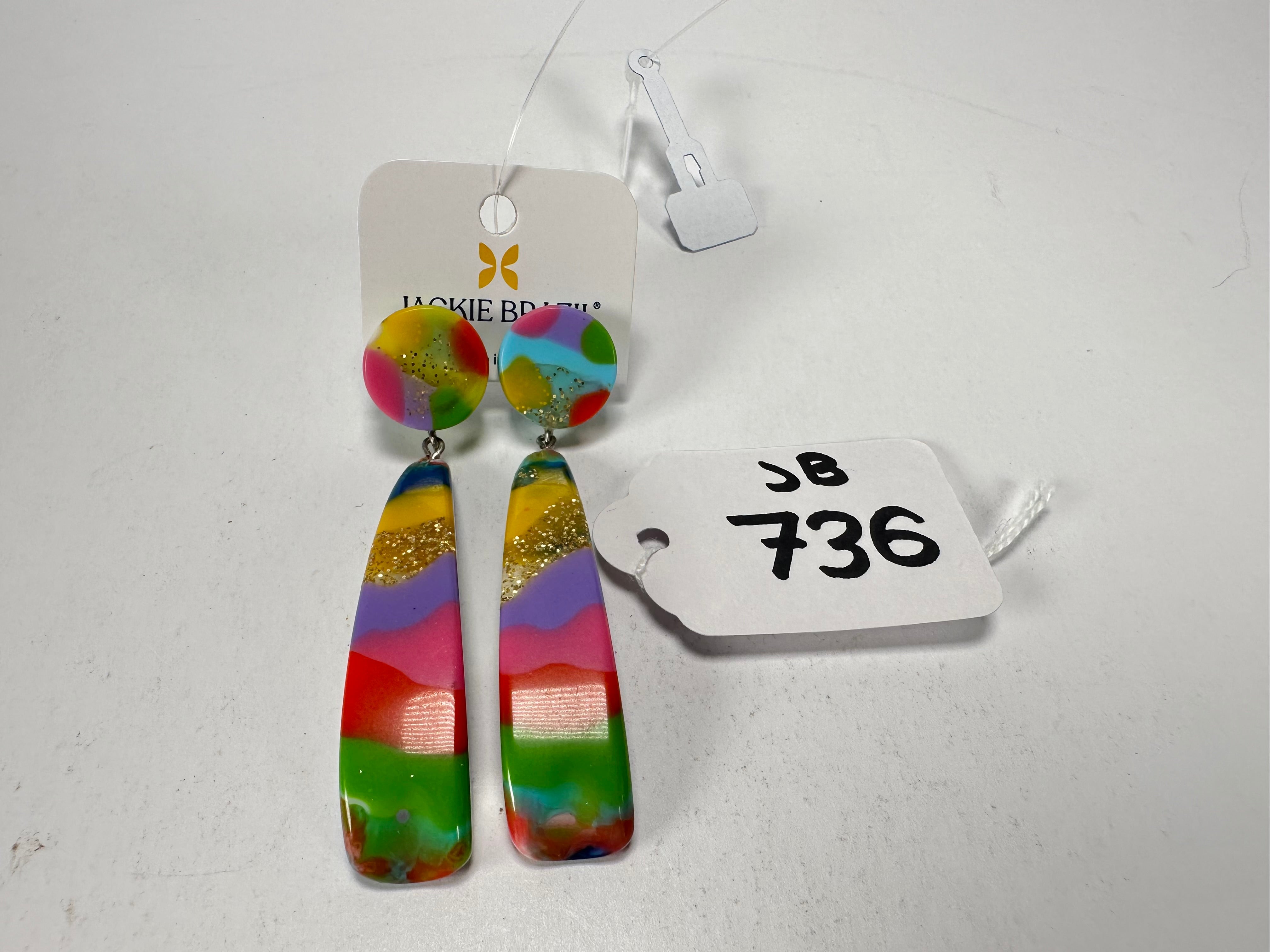 Jackie Brazil "Mel" Kandinsky Stud & Leaf On Pin Resin Earrings ( E4500 )