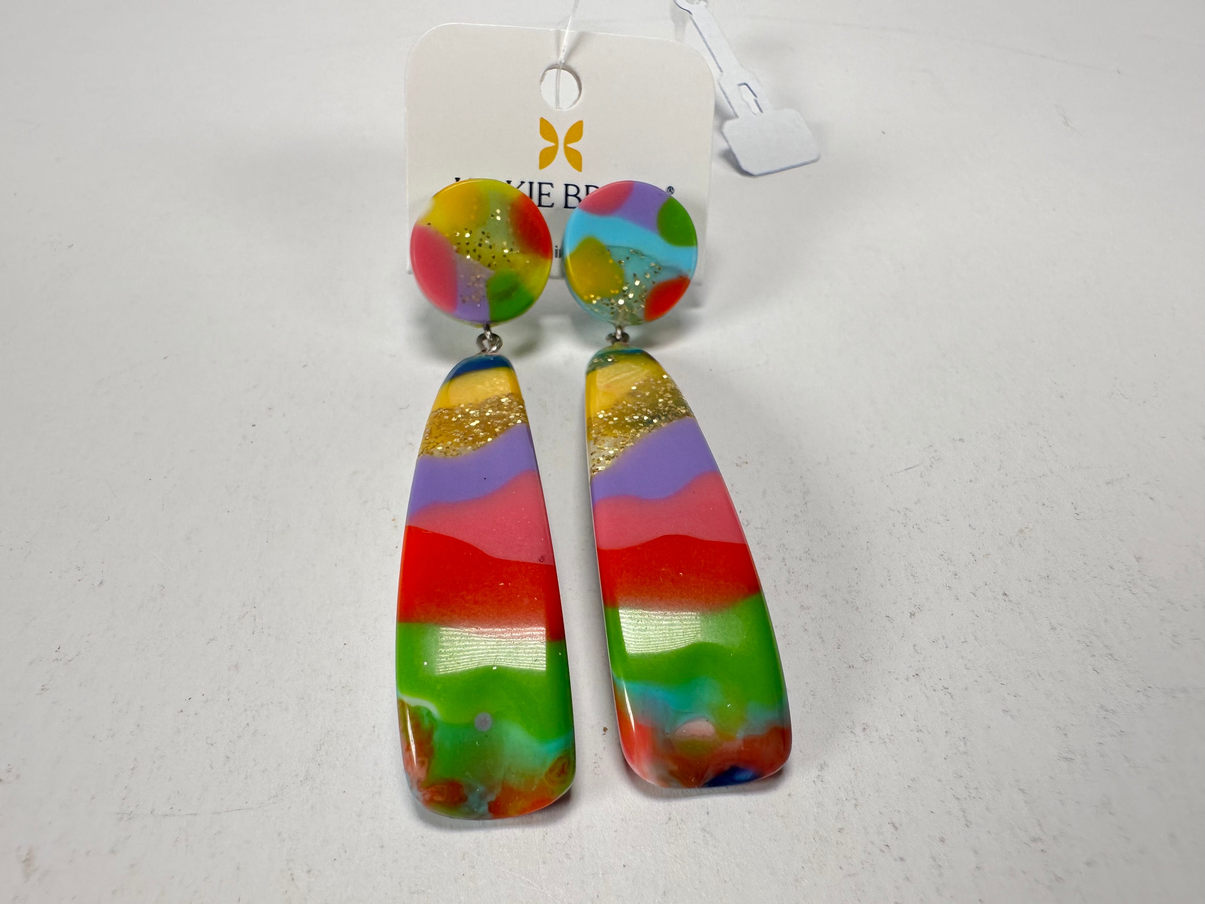 Jackie Brazil "Mel" Kandinsky Stud & Leaf On Pin Resin Earrings ( E4500 )