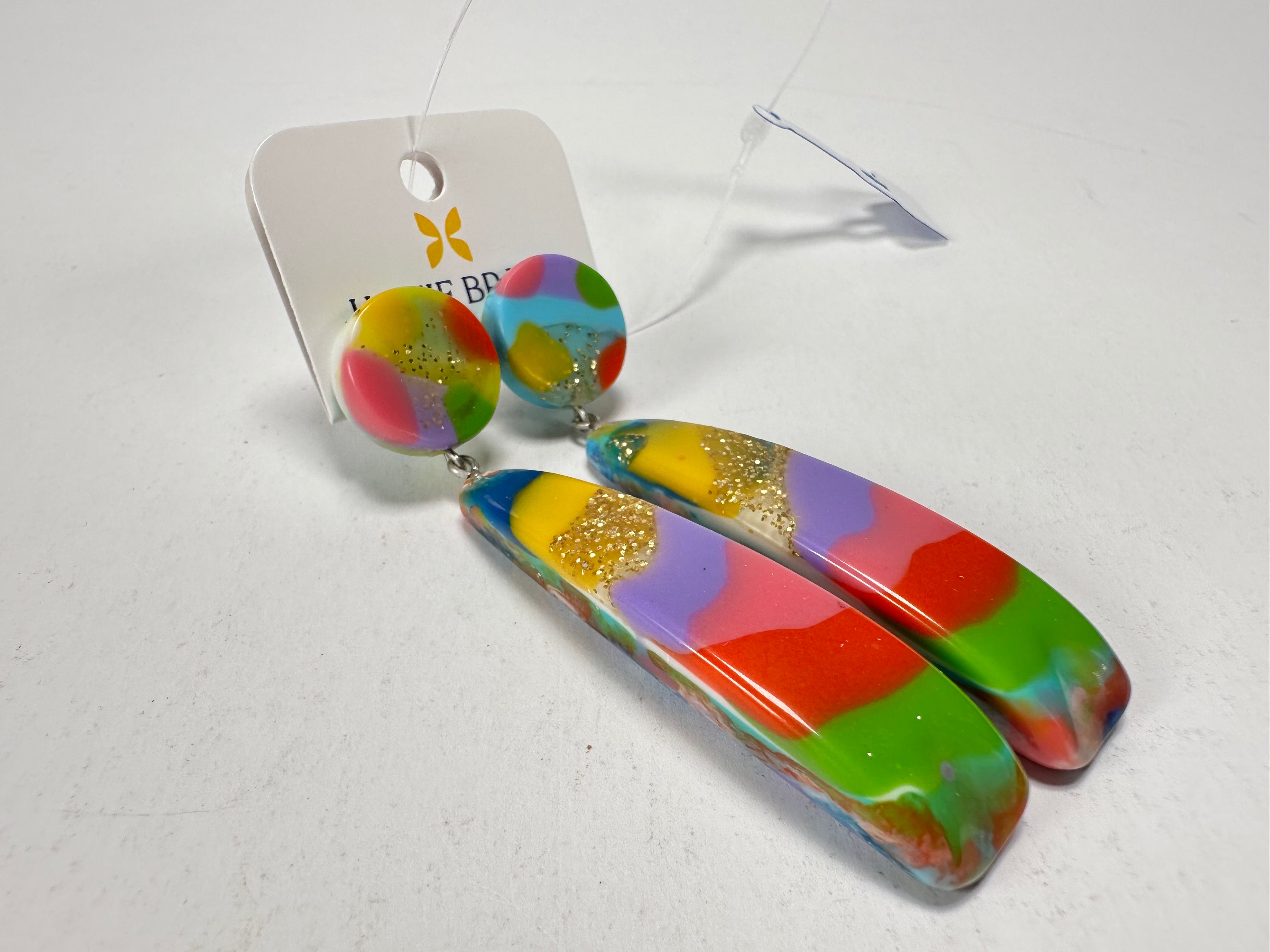 Jackie Brazil "Mel" Kandinsky Stud & Leaf On Pin Resin Earrings ( E4500 )