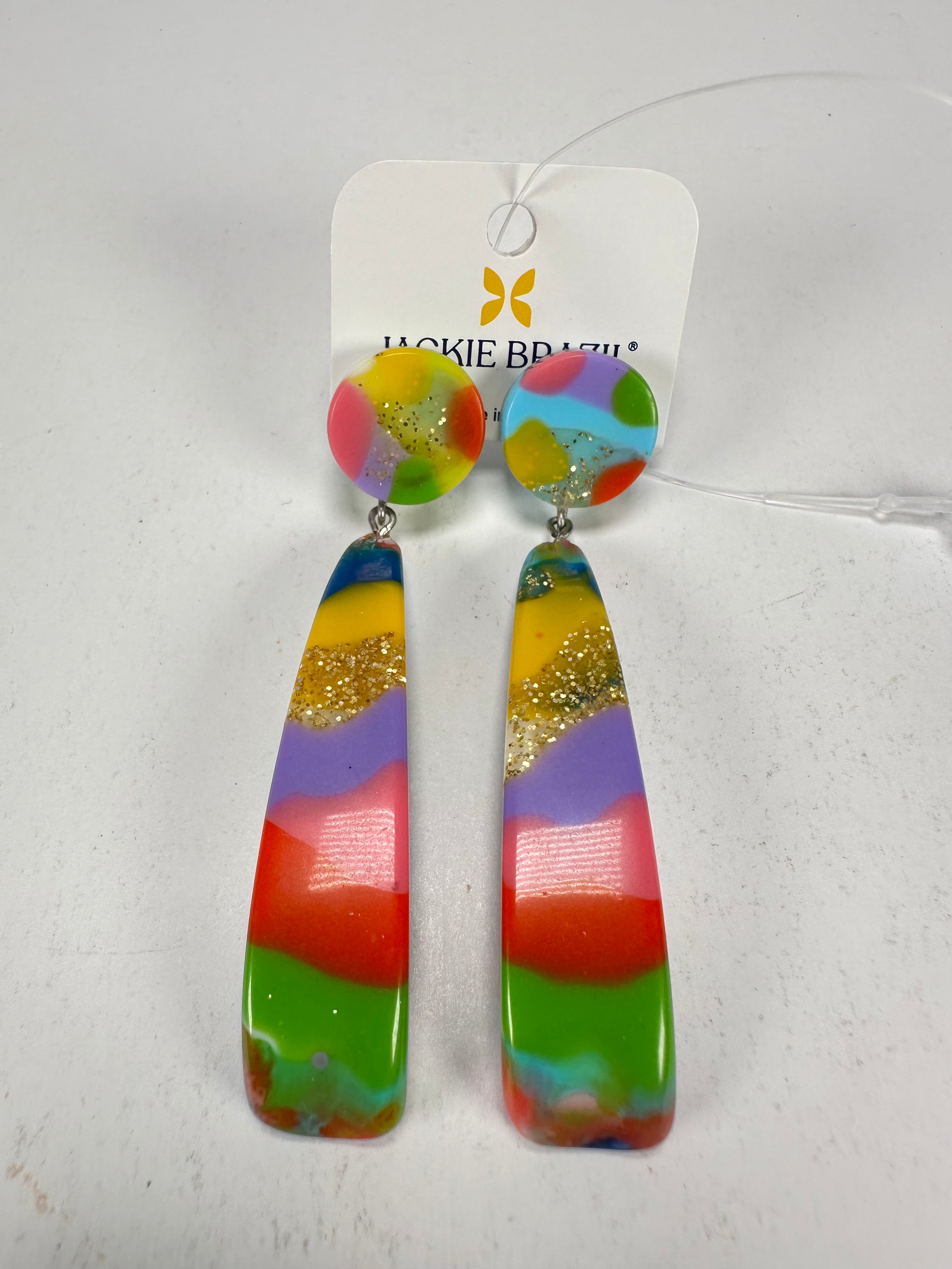 Jackie Brazil "Mel" Kandinsky Stud & Leaf On Pin Resin Earrings ( E4500 )