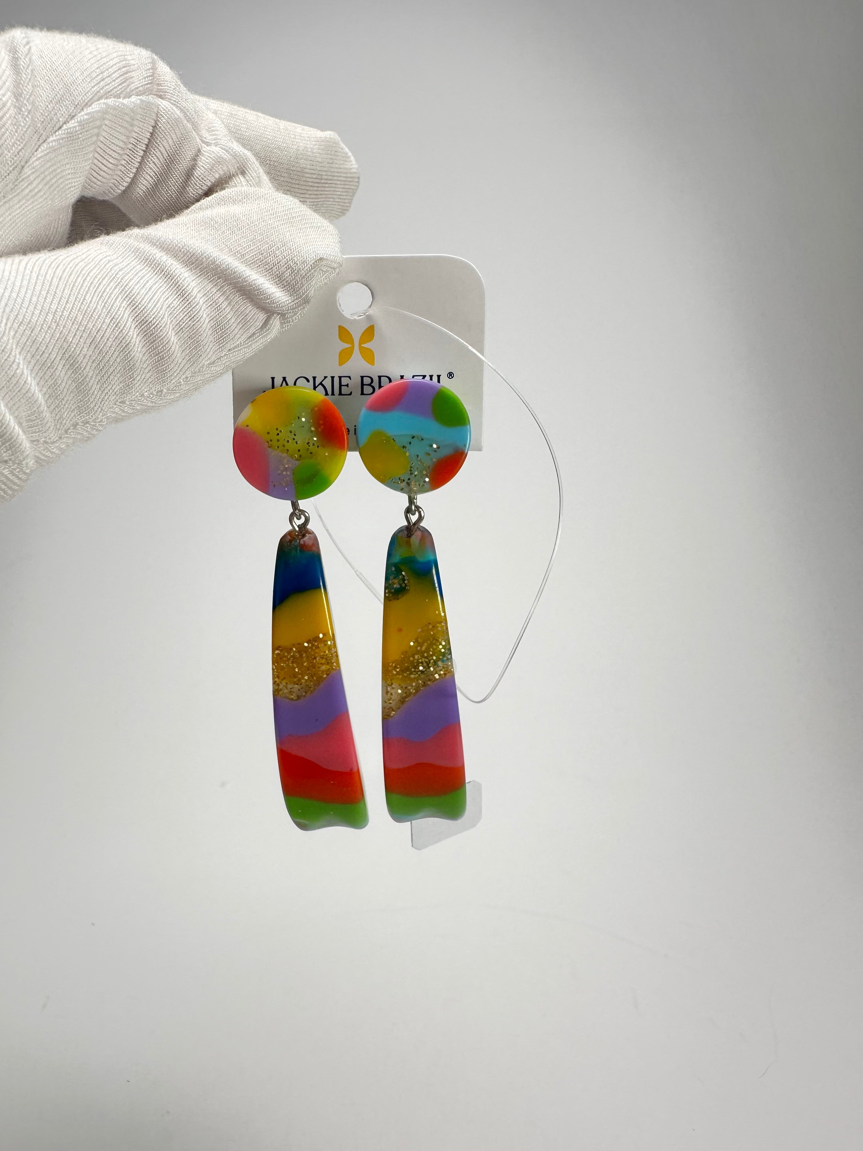 Jackie Brazil "Mel" Kandinsky Stud & Leaf On Pin Resin Earrings ( E4500 )