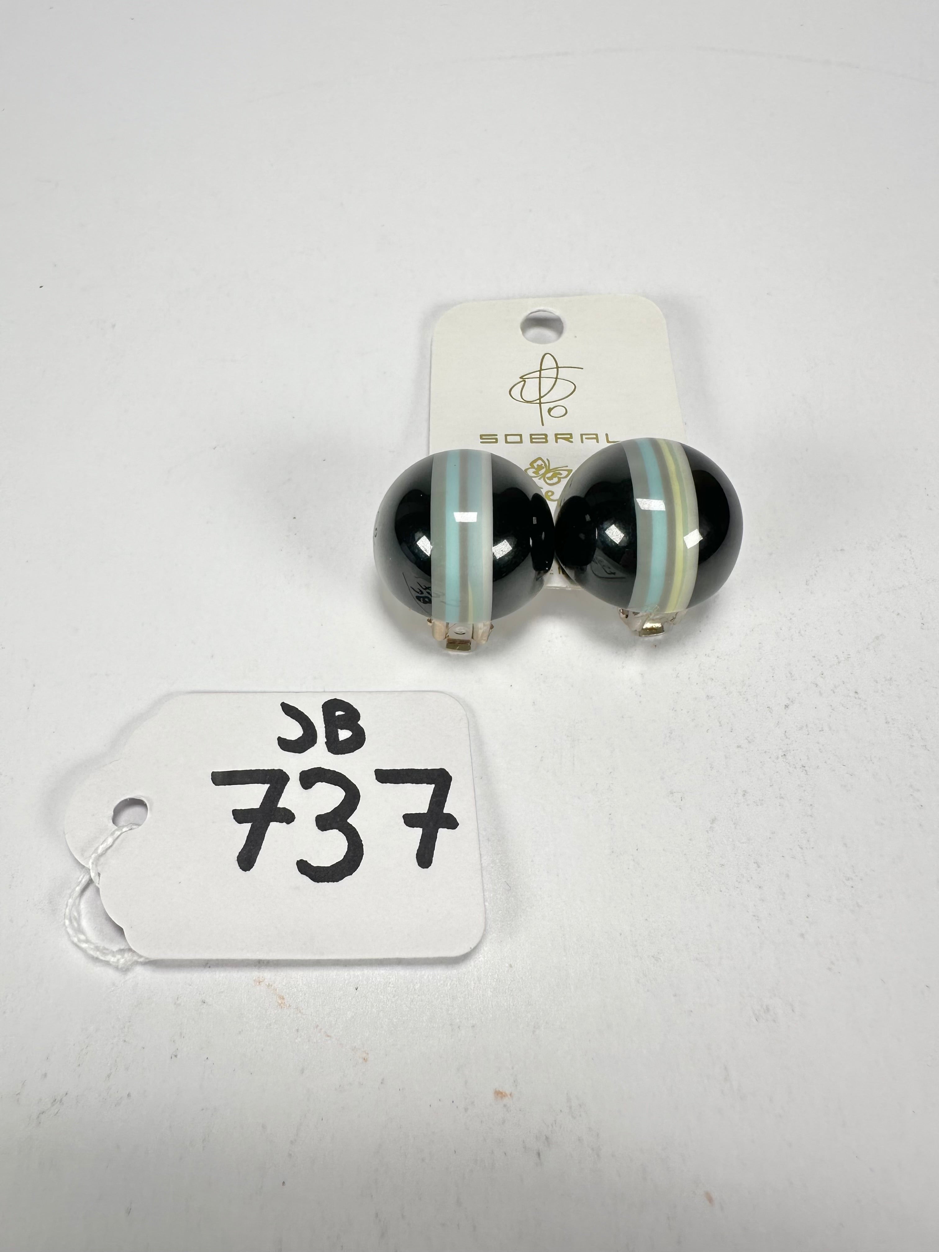 Jackie Brazil "Bar Code" Black Round Balls Clip On Resin Earrings ( E2236 )