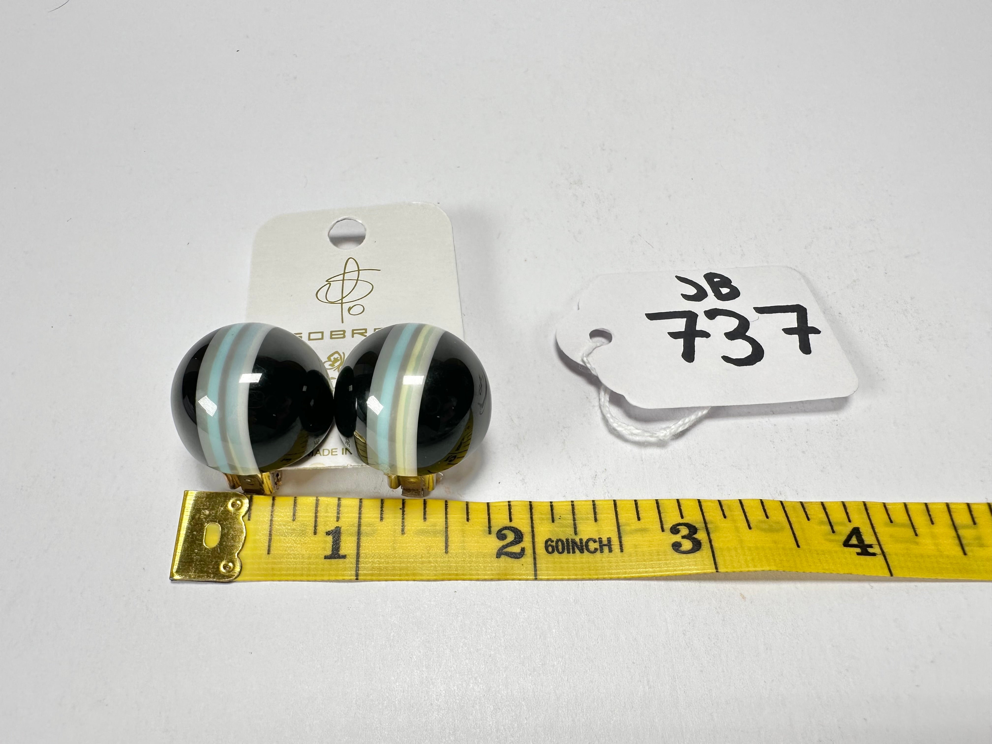 Jackie Brazil "Bar Code" Black Round Balls Clip On Resin Earrings ( E2236 )